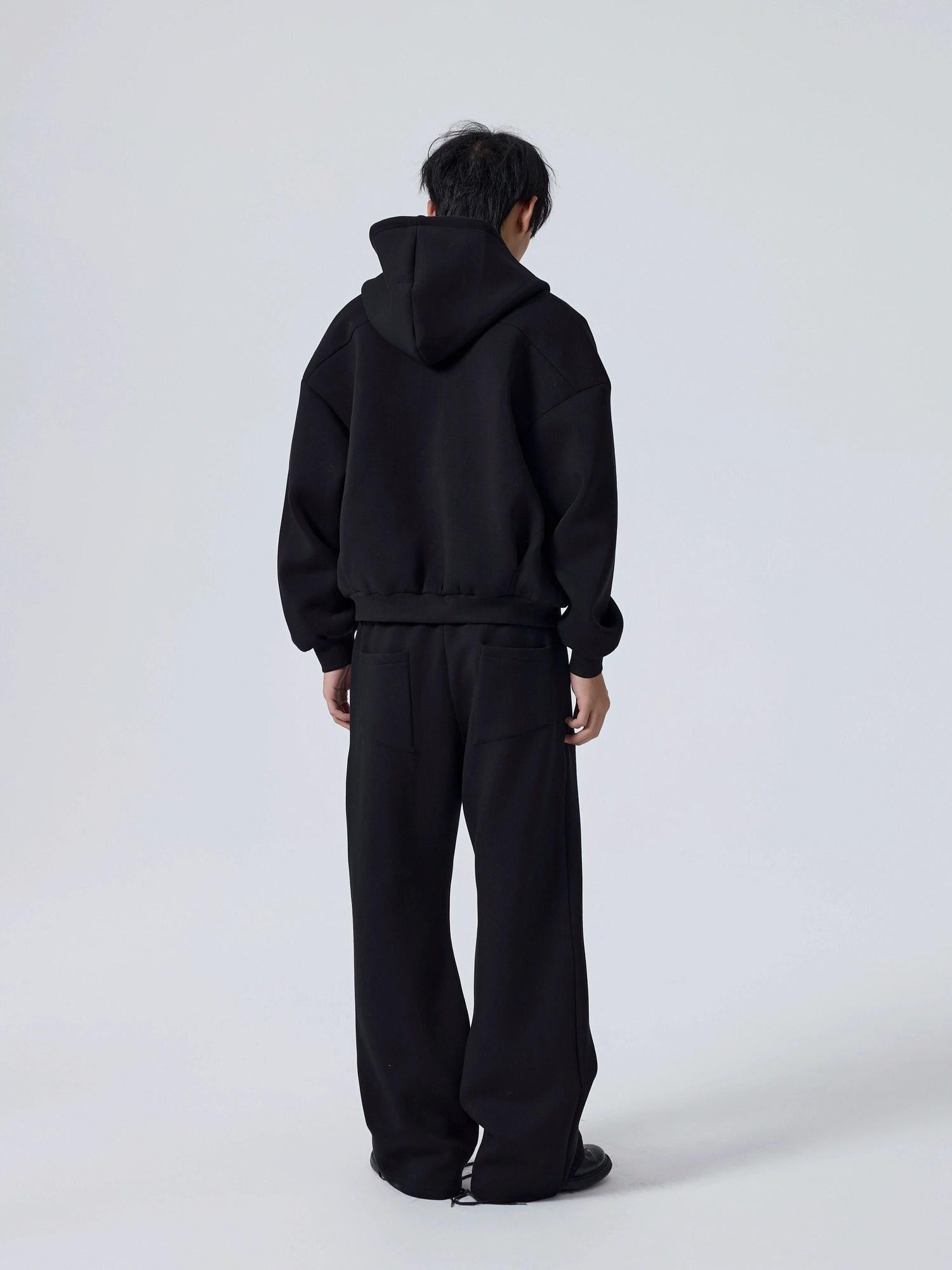 4JUNKS Shape Retention Loose Hooded Zip Top Unisex Nylon Black Gray Top & Pants Sets