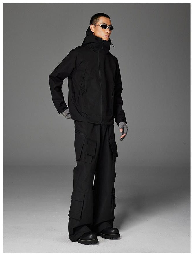 CATSSTAC Comfortable Relaxed Straight Wide Leg Casual Daily Youth Black Gray Shell Pants