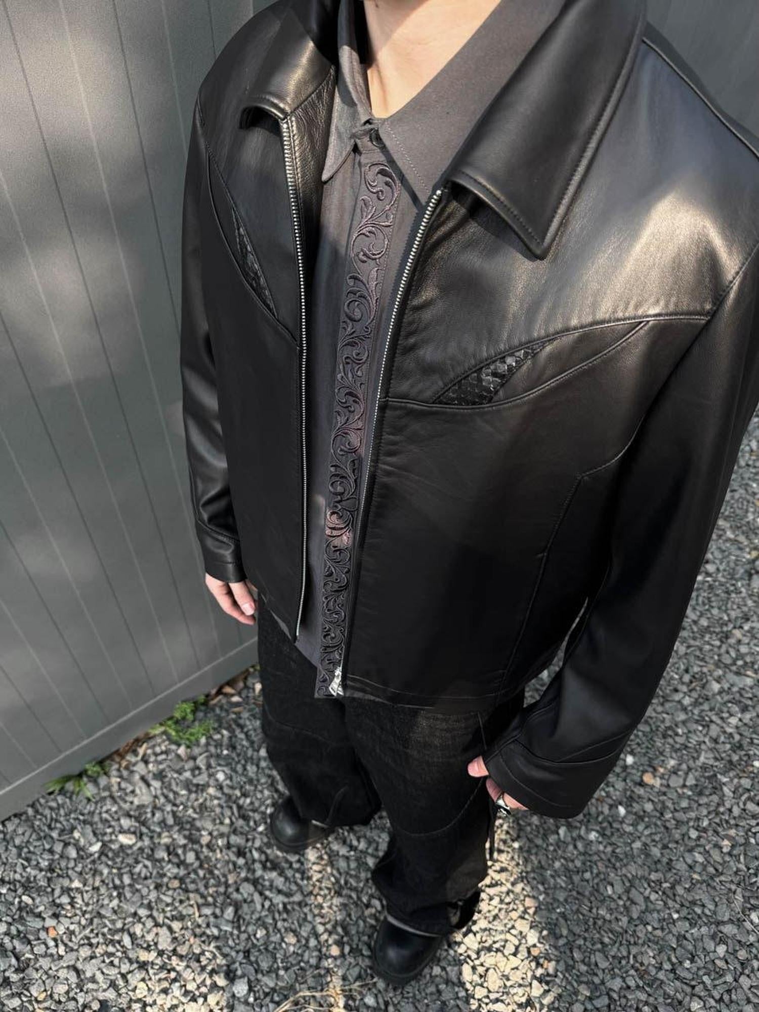 CATSSTAC Genuine Leather Oversized Lapel Collar Youthful Trendy Black Leather Jackets