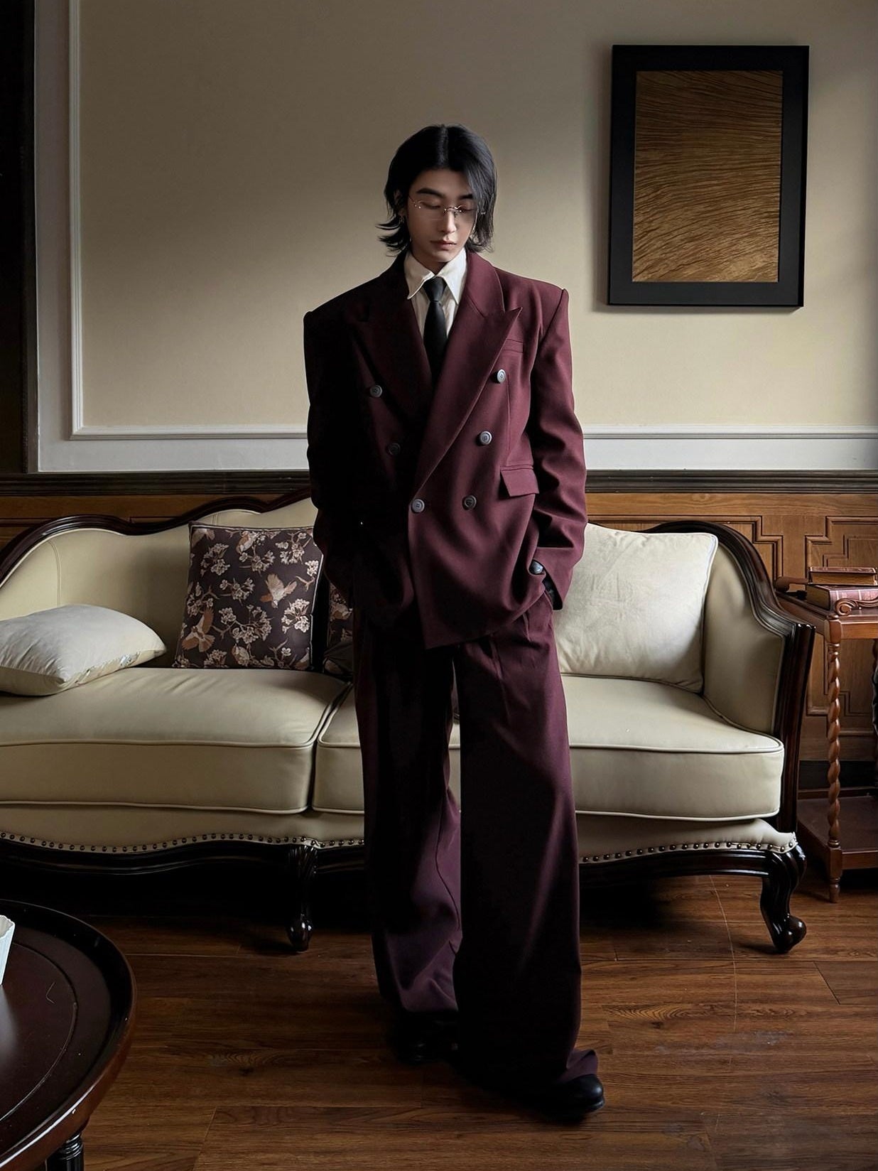 BALITONE No Iron Straight Cut Mid Rise Dark Wine Polyester Straight-Leg Casual Trousers