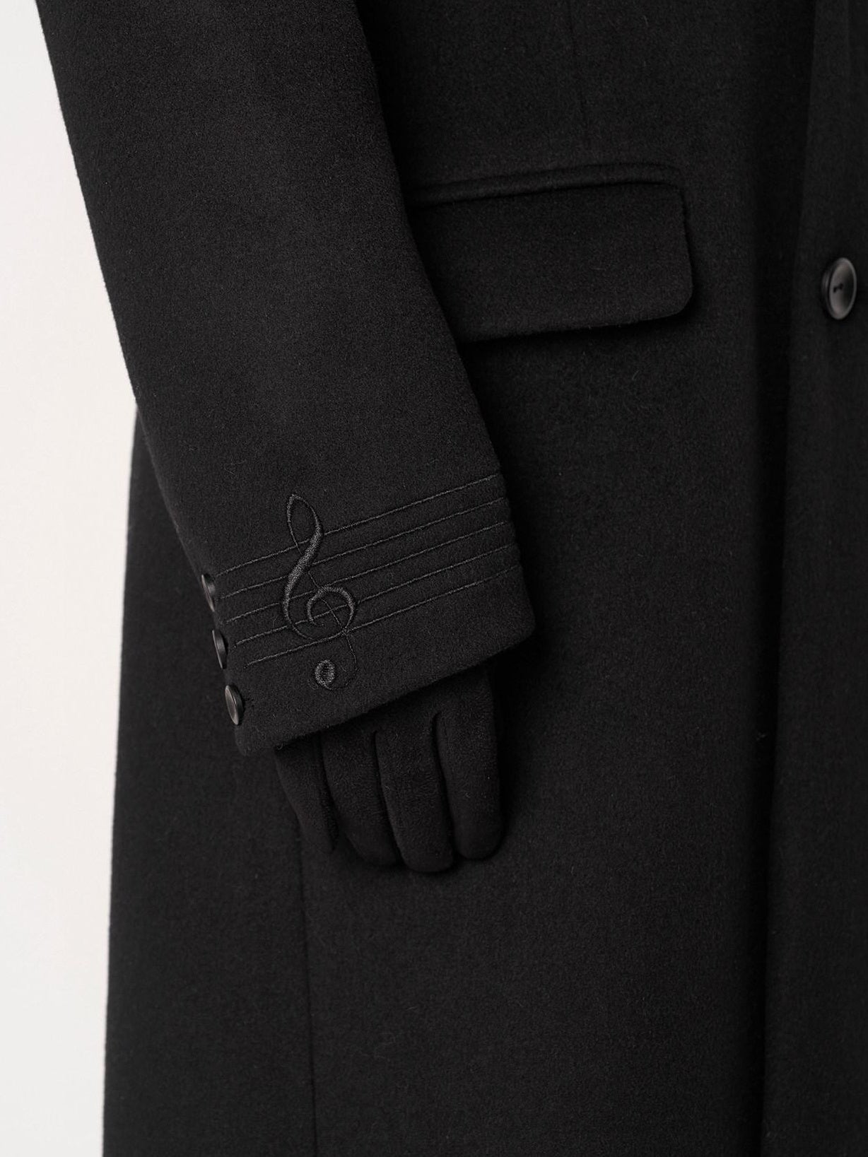 BALITONE Warm Wool Blend Embroidered Button Slim Long Unisex Urban Black Lapel Overcoats