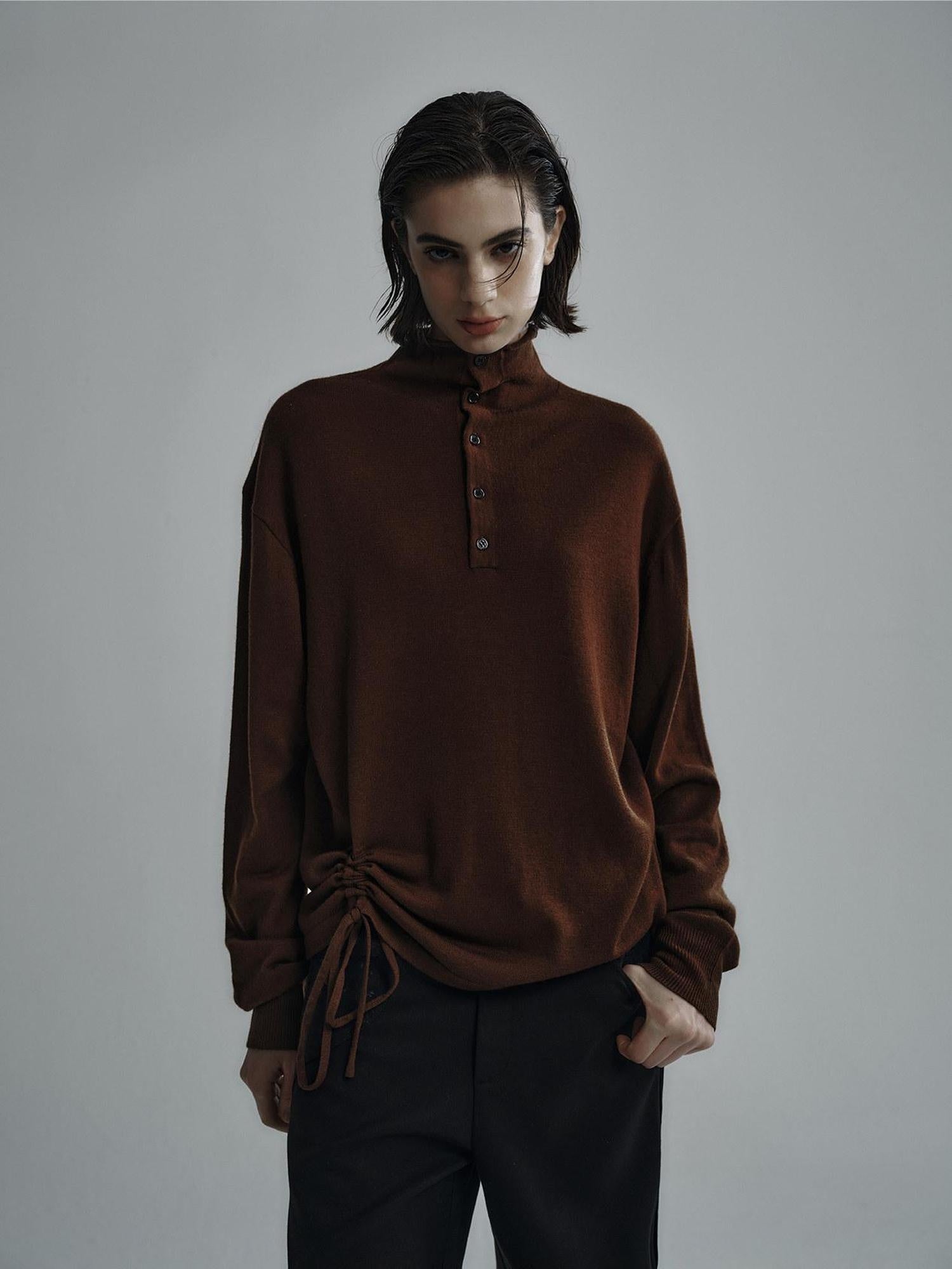 Hypeyourself Soft Wool Embroidered Oversized Casual Unisex Campus Halfneck Knit Sweaters
