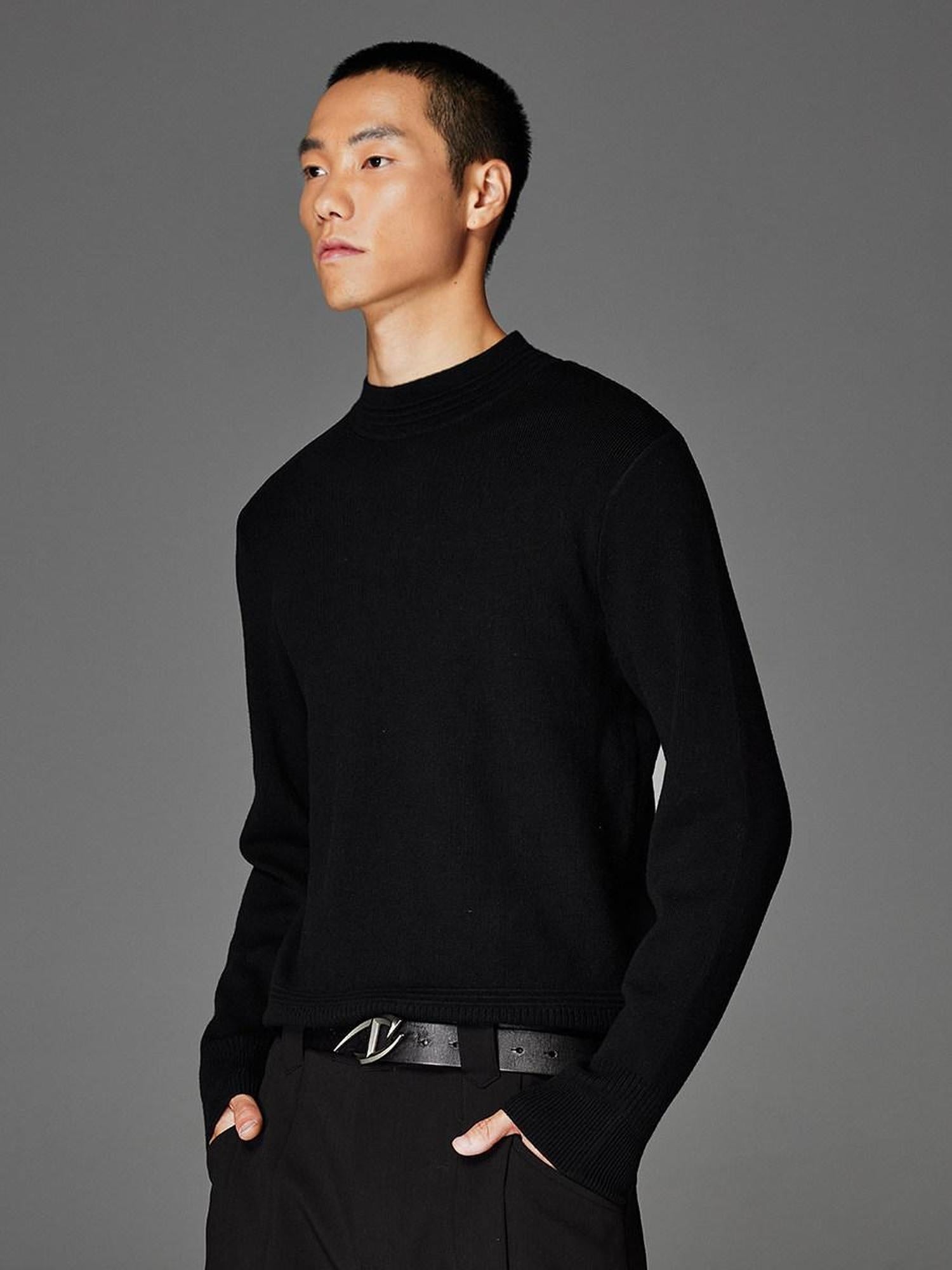 CATSSTAC Soft Loose Mock Neck Warm Casual Unisex Knit Black Gray Sweaters