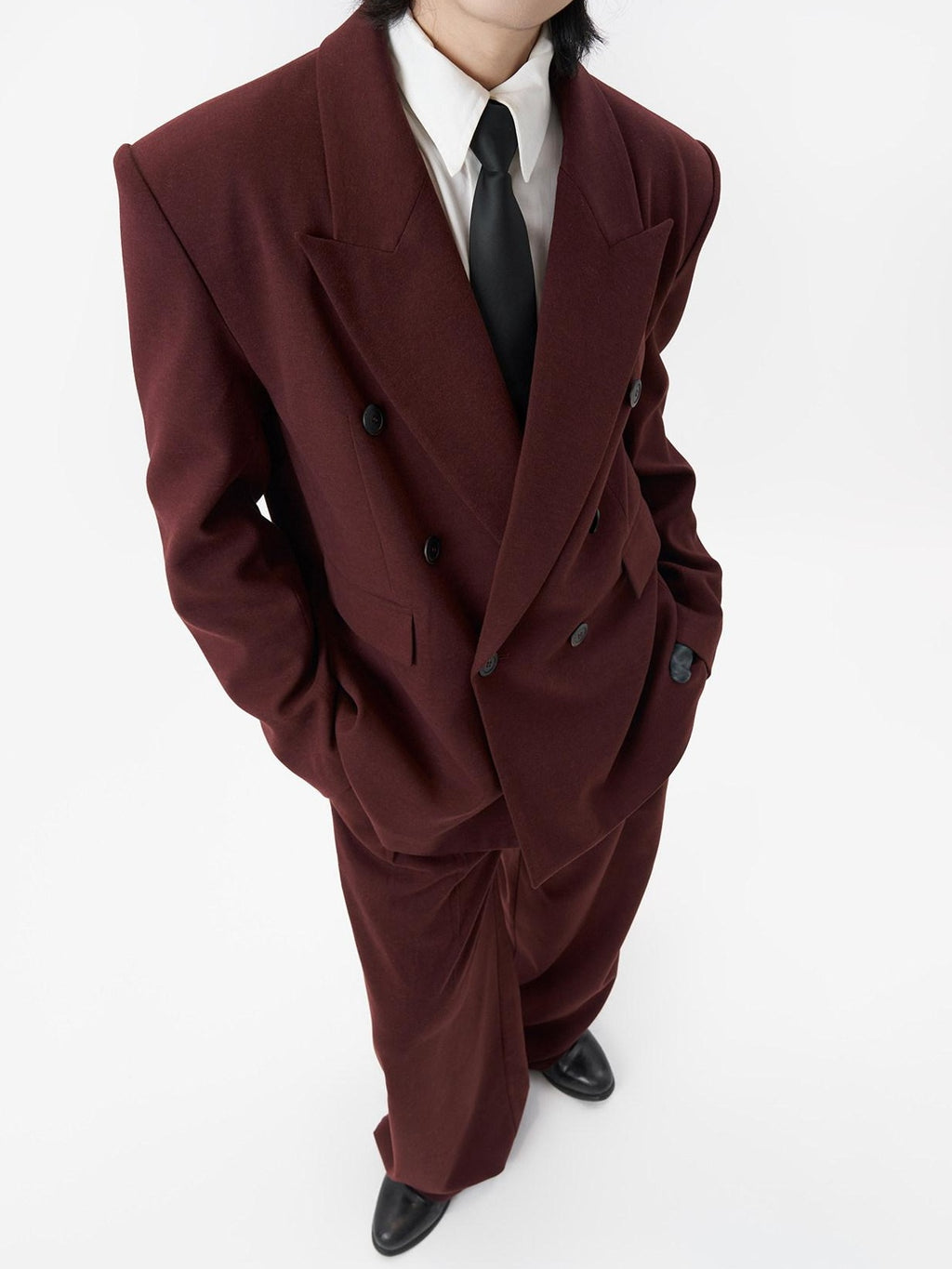 BALITONE No Iron Straight Cut Mid Rise Dark Wine Polyester Straight-Leg Casual Trousers