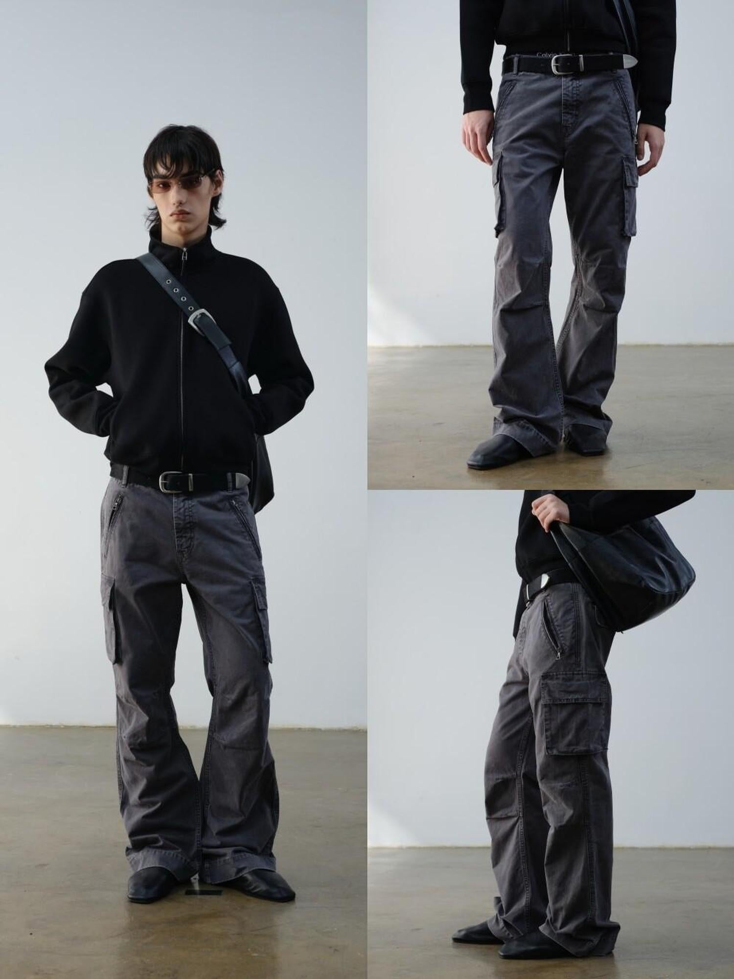 VLABMADE Distressed Cotton Straight Leg Pocketed Everyday Youth Wide Cargo Pants