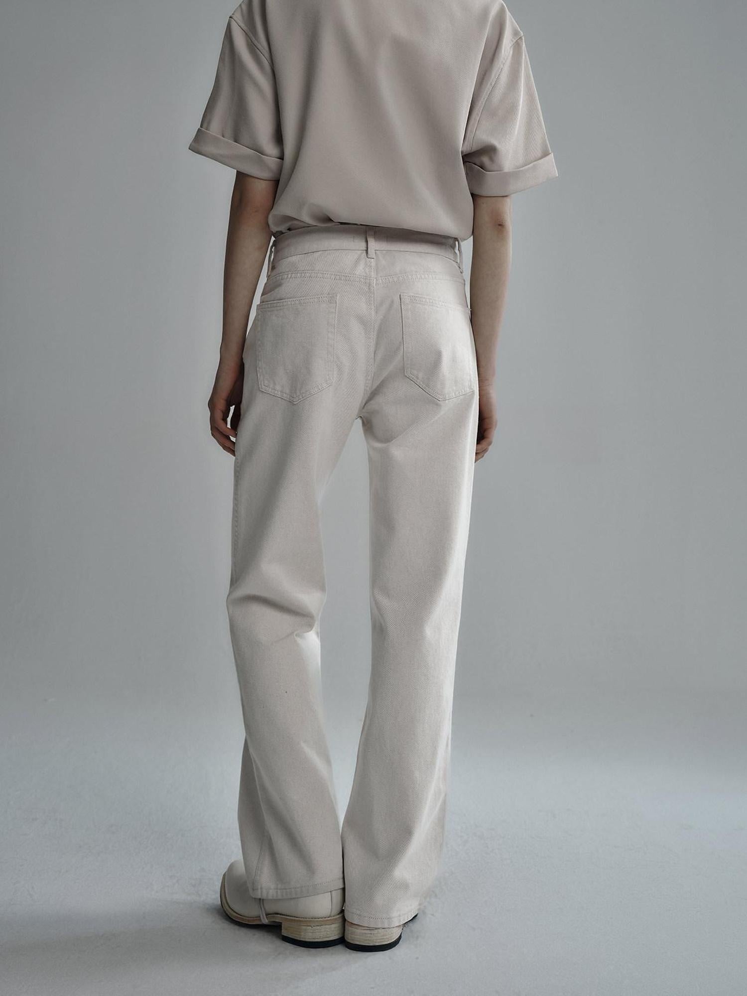 Hypeyourself 100 Percent Cotton Mid Rise Pleated Euro Casual Youth White Flared Jeans