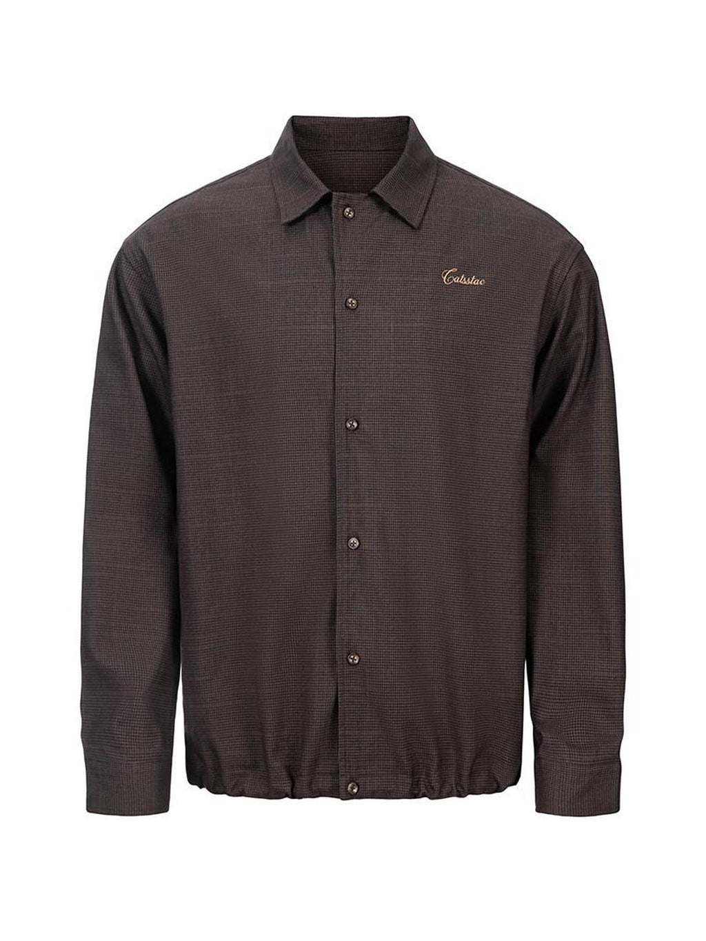 CATSSTAC Polyester Blend Loose Polo Collar Long Sleeve Button Cardigan Unisex Brown Shirts