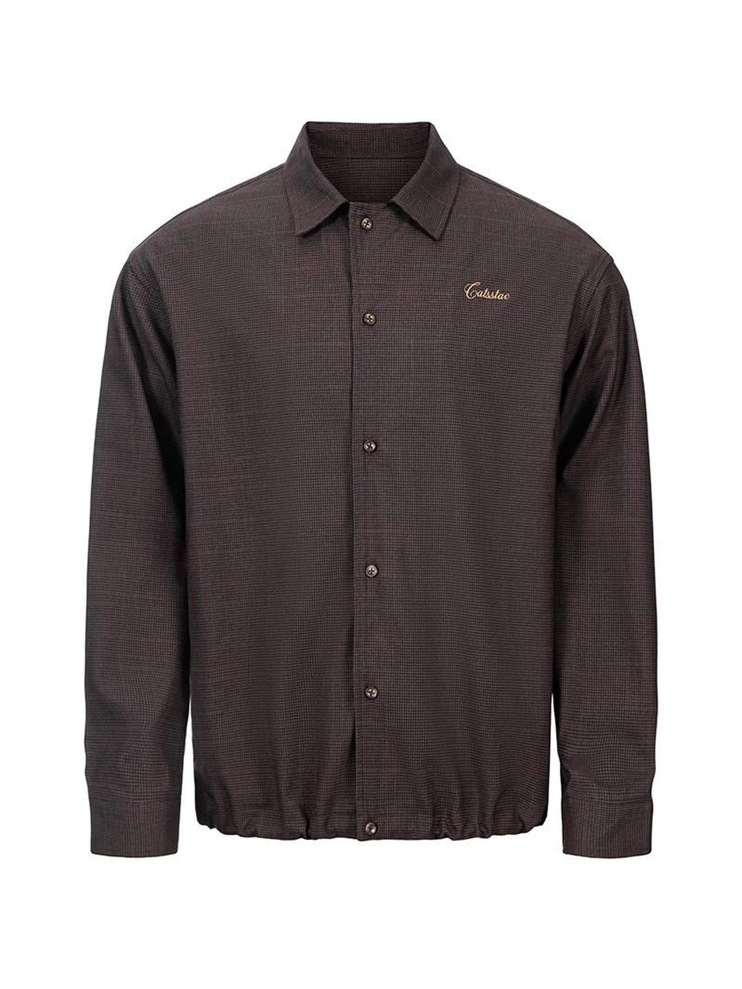 CATSSTAC Polyester Blend Loose Polo Collar Long Sleeve Button Cardigan Unisex Brown Shirts