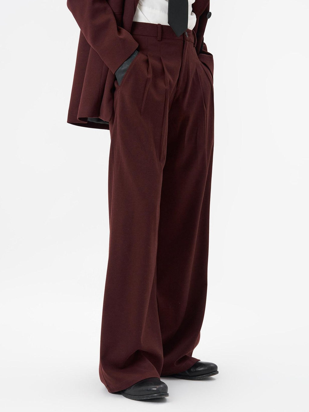 BALITONE No Iron Straight Cut Mid Rise Dark Wine Polyester Straight-Leg Casual Trousers
