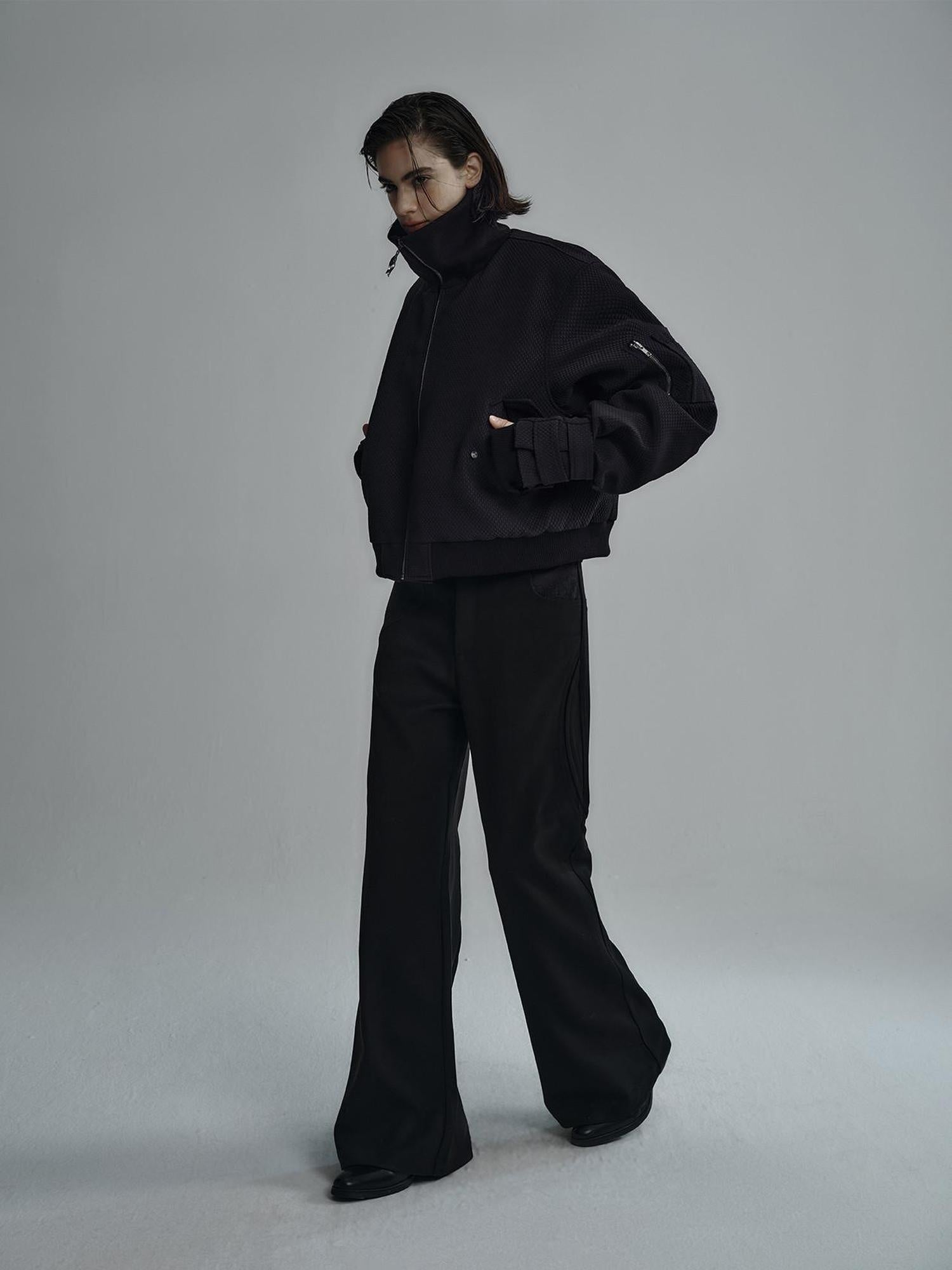 Hypeyourself Thick Fleece Lined Cropped Boxy Stand Collar Unisex Black Zipper Puffer Jackets