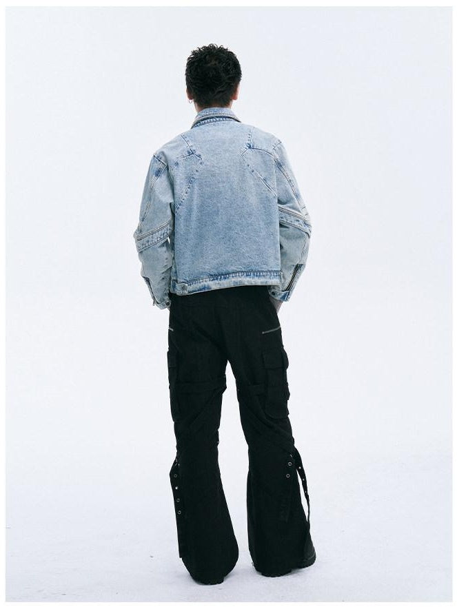 CATSSTAC Oversized Turn Down Collar Long Sleeve Youthful Blue Brown Denim Jackets