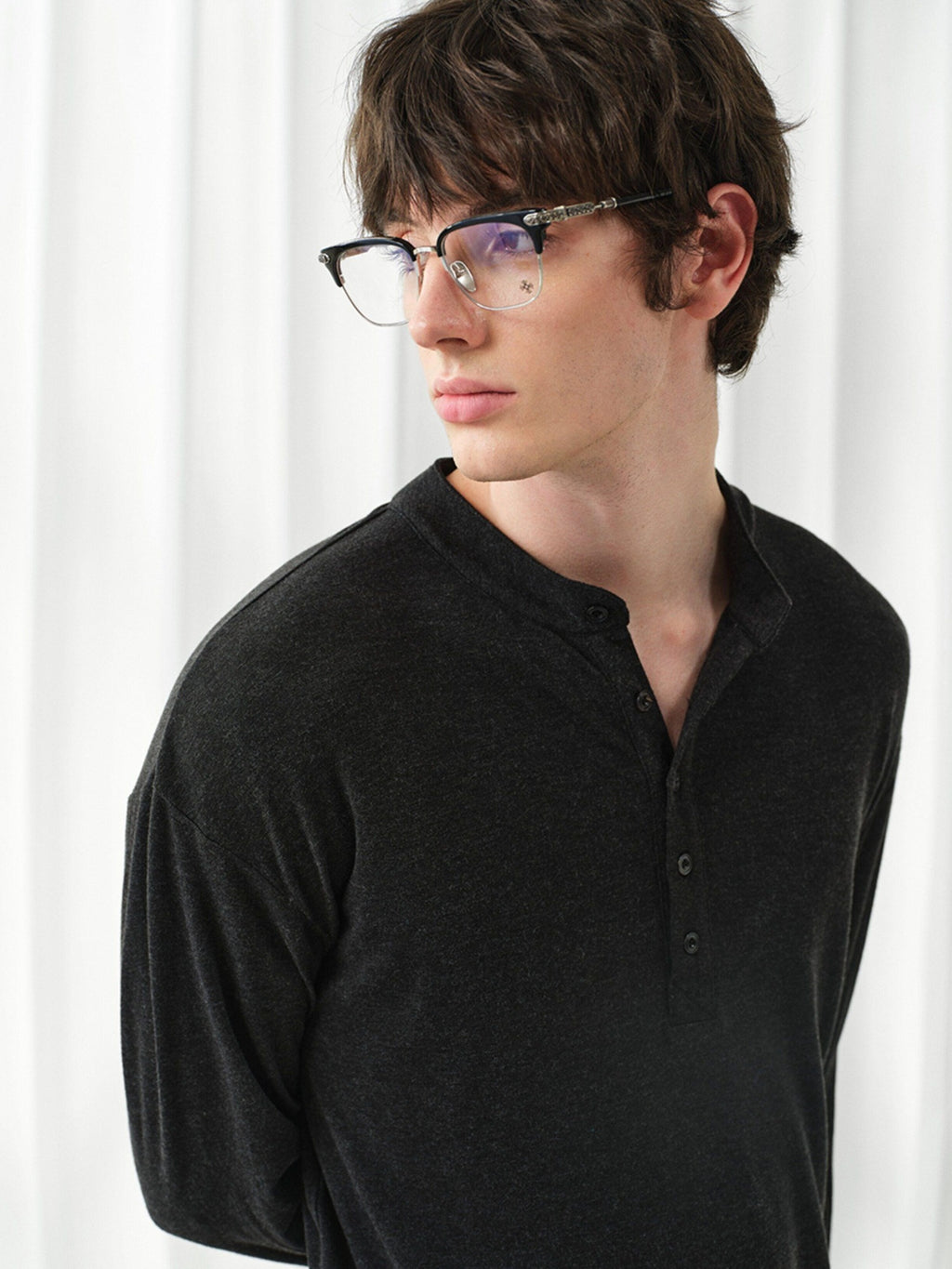 VLABMADE Wrinkle Free Lyocell Wool Relaxed Henley Unisex Citywalk Long Sleeve T-Shirts