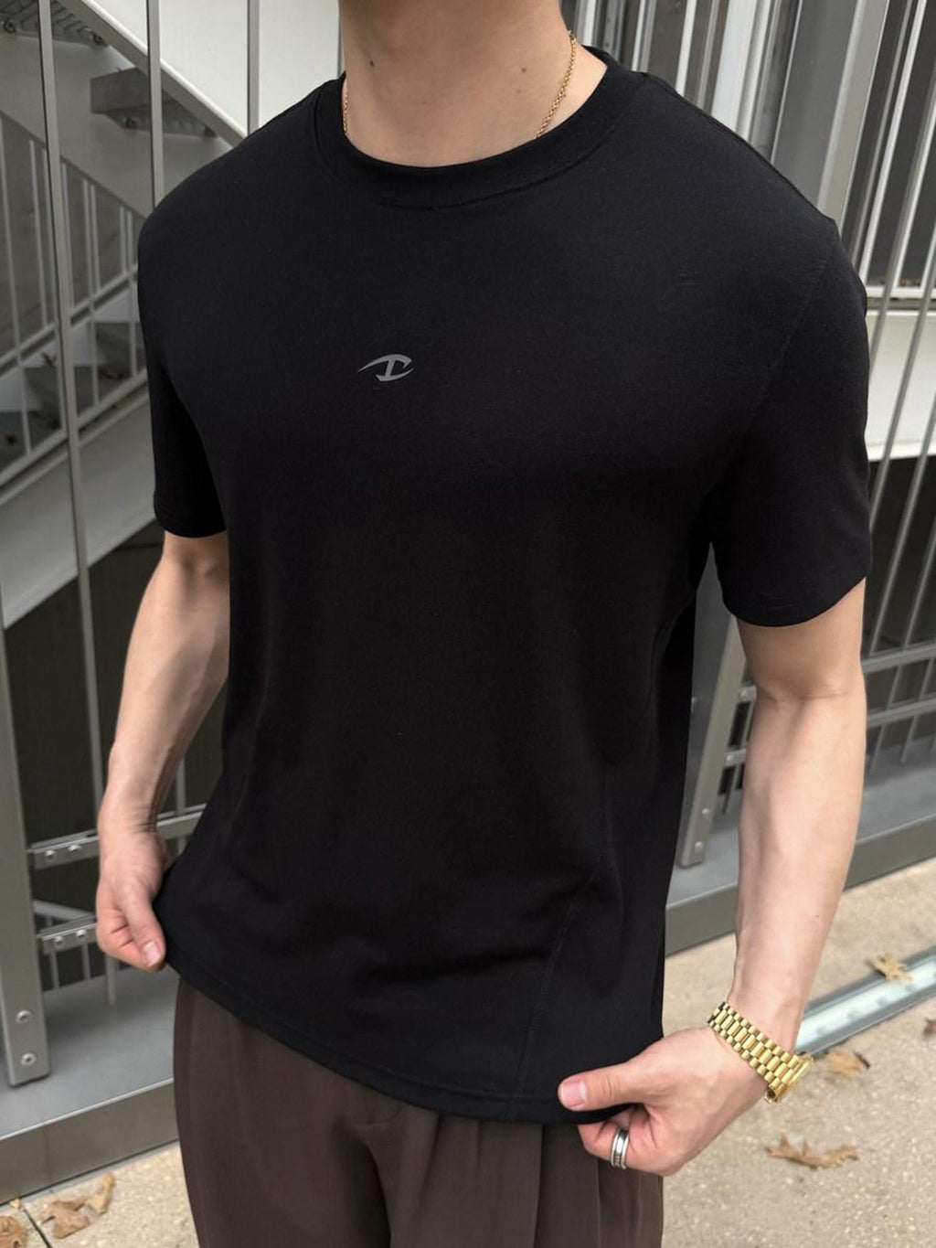 CATSSTAC High Stretch Loose Fit Crew Neck Unisex Casual Black Gray Short Sleeve T-Shirts