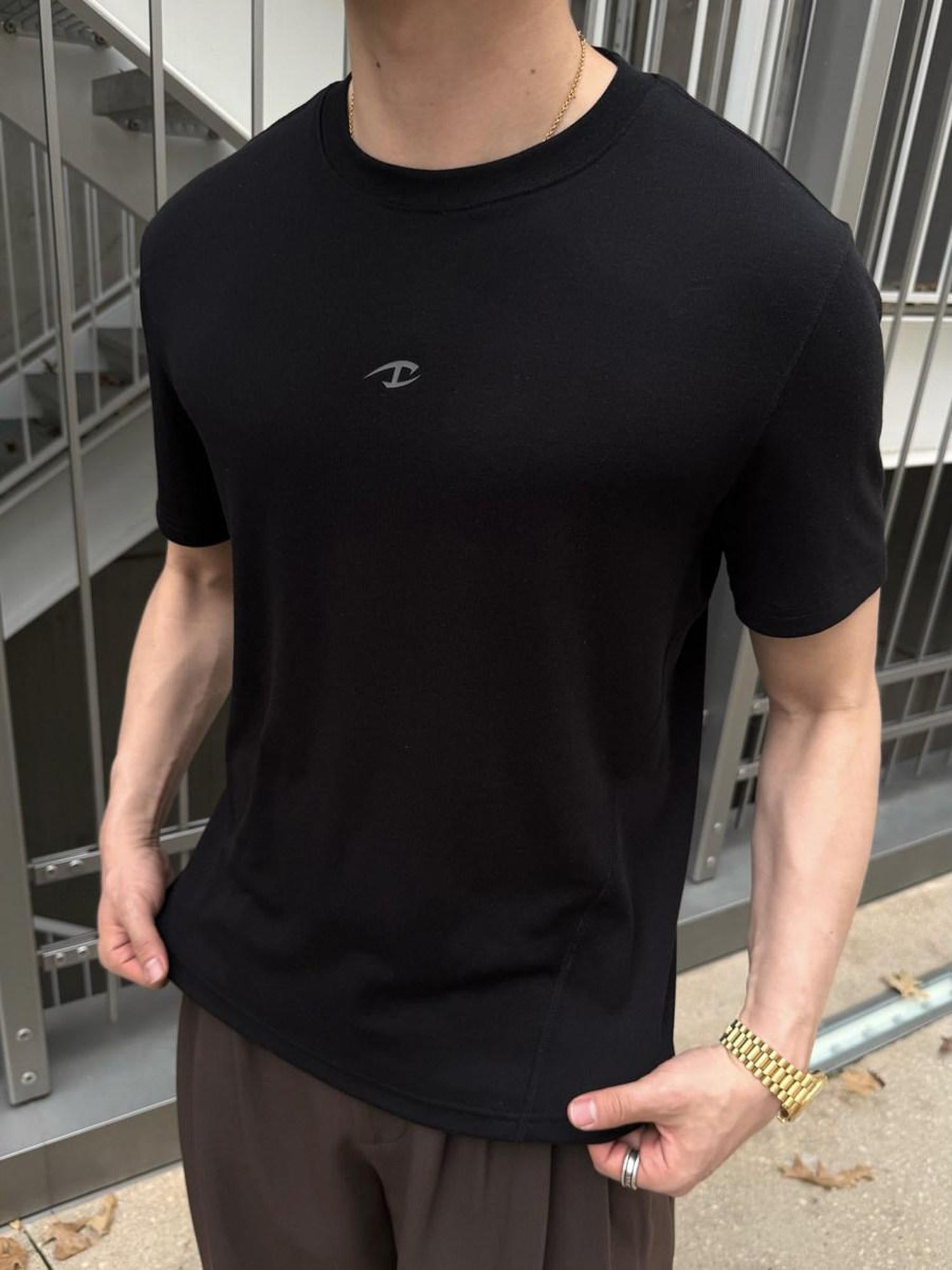 CATSSTAC High Stretch Loose Fit Crew Neck Unisex Casual Black Gray Short Sleeve T-Shirts