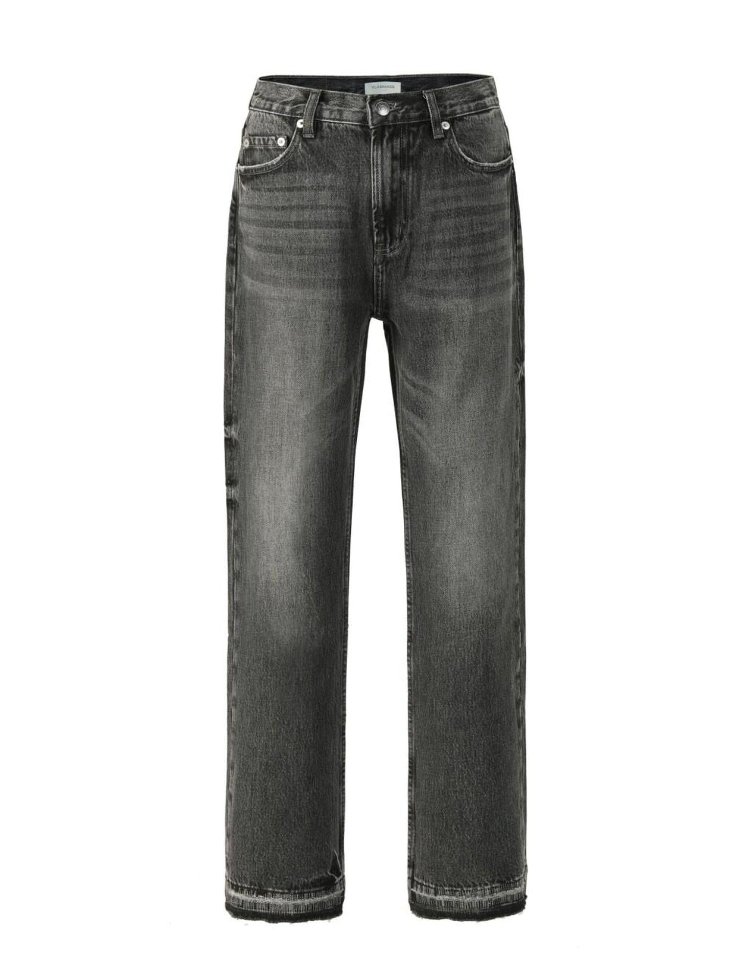 VLABMADE Breathable Mid Rise Five Pocket Tailored Youth Black Wash Straight-Leg Jeans