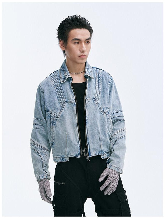 CATSSTAC Oversized Turn Down Collar Long Sleeve Youthful Blue Brown Denim Jackets