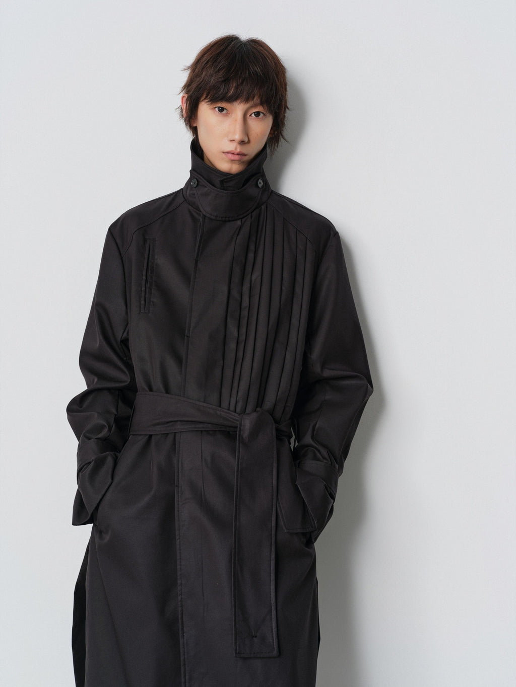 4JUNKS Thin Cotton Blend Stand Collar Single Breasted Cool Unisex Black Long Coats