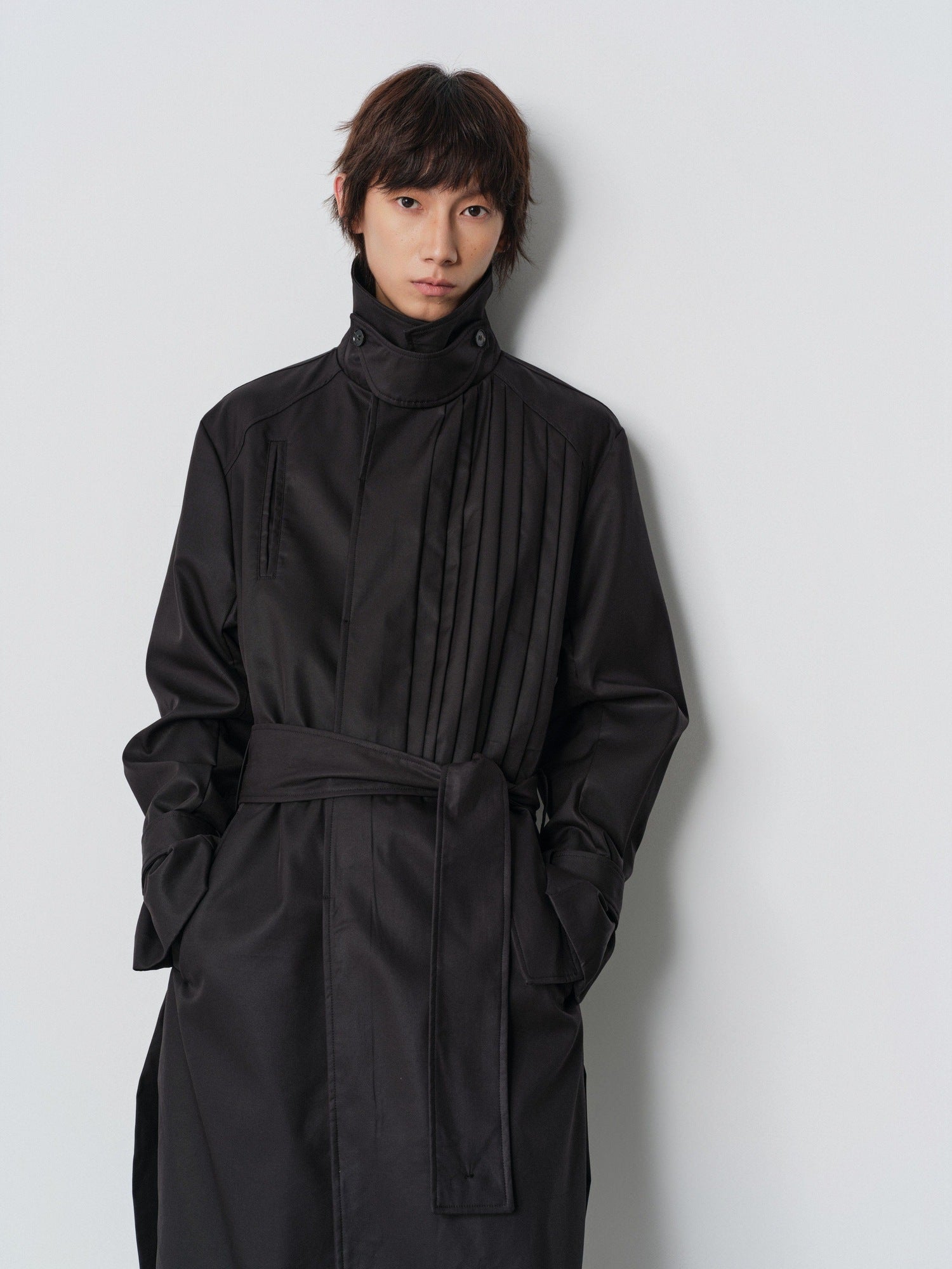 4JUNKS Thin Cotton Blend Stand Collar Single Breasted Cool Unisex Black Long Coats