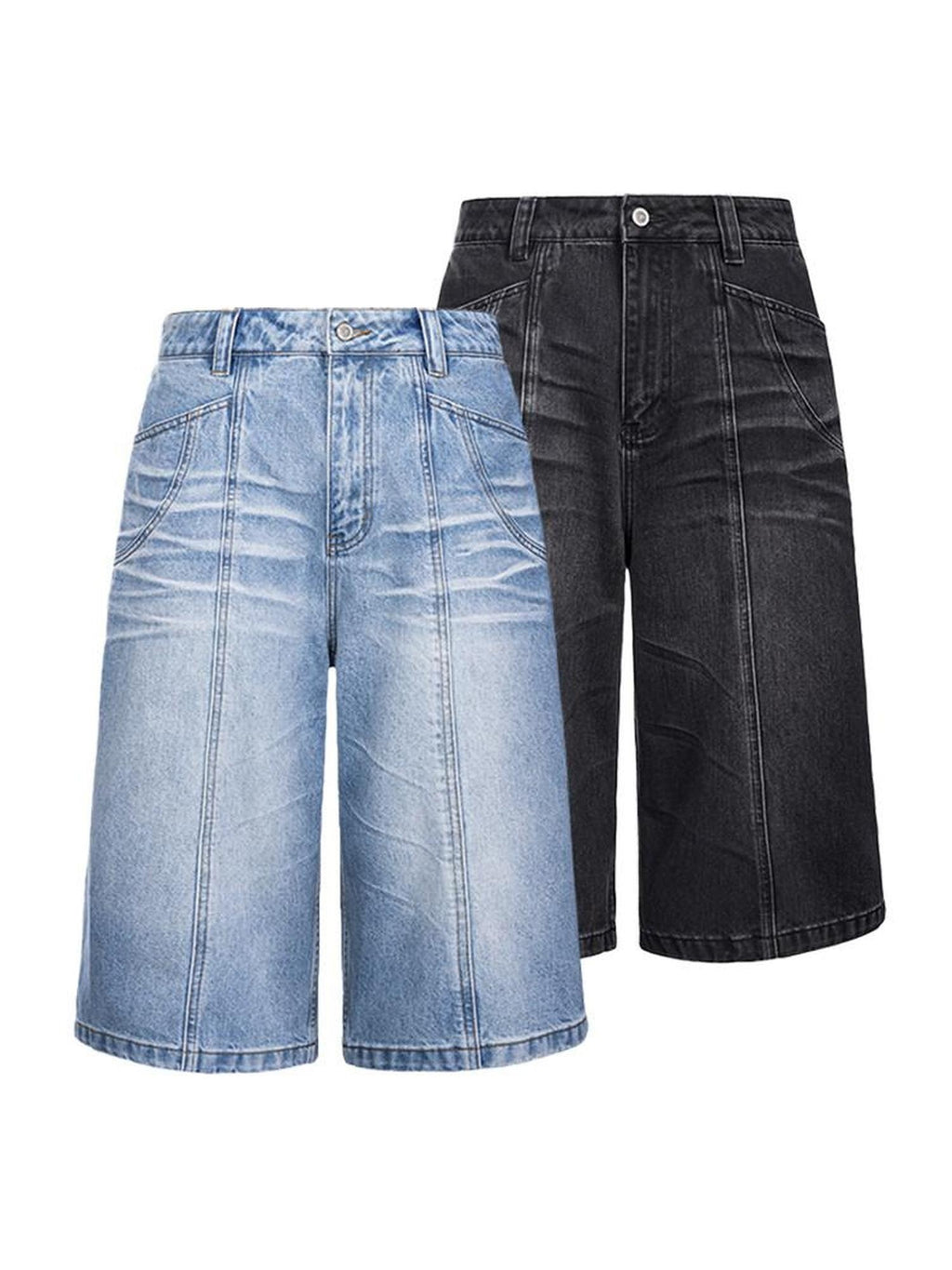CATSSTAC Leg Slimming Mid Rise Straight Zip Fly Trendy Youth Black Blue Denim Shorts