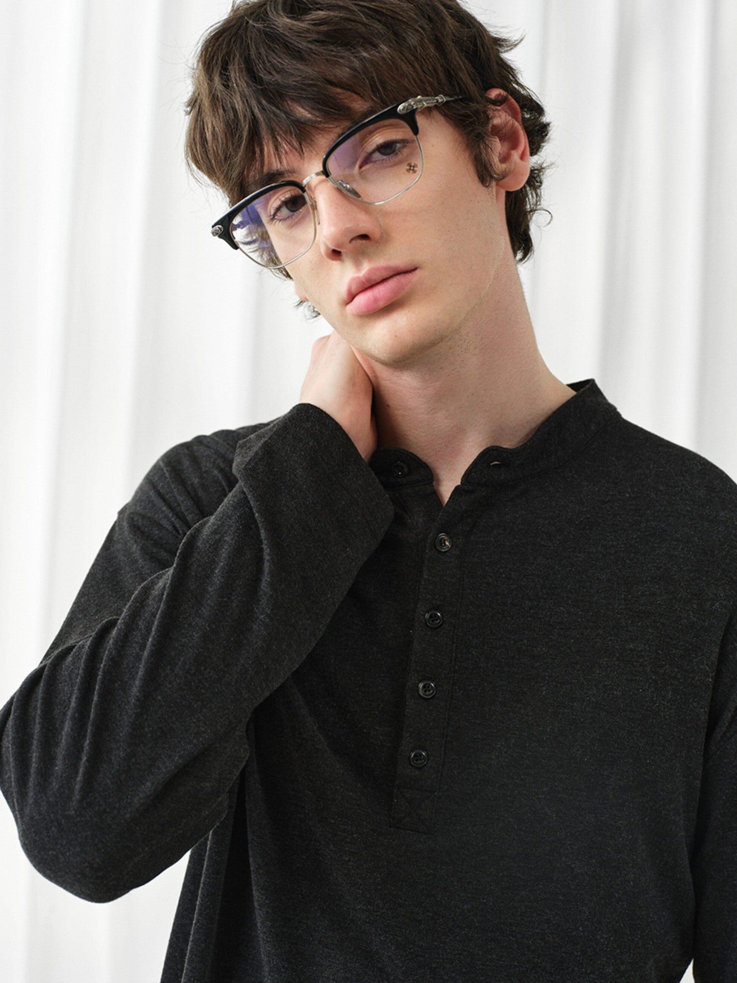 VLABMADE Wrinkle Free Lyocell Wool Relaxed Henley Unisex Citywalk Long Sleeve T-Shirts