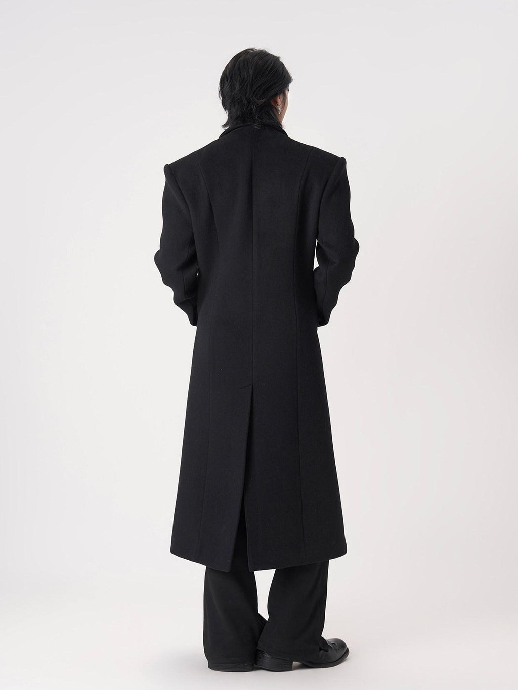 BALITONE Warm Wool Blend Embroidered Button Slim Long Unisex Urban Black Lapel Overcoats