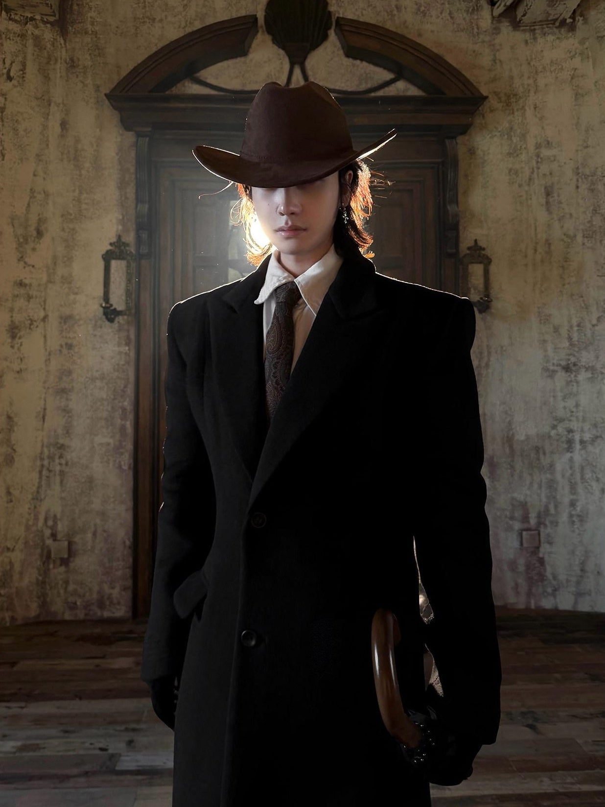 BALITONE Warm Wool Blend Embroidered Button Slim Long Unisex Urban Black Lapel Overcoats