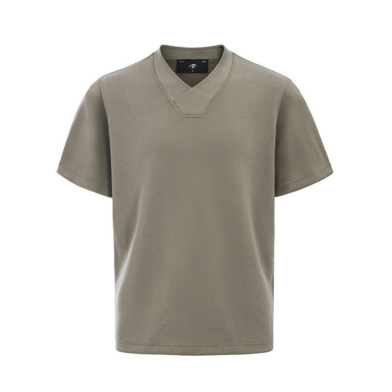 CATSSTAC_Lightweight_V-neck_Loose_Fit_Trendy_Youth_Daily_Solid_Short_Sleeve_T-Shirts_MISSTT