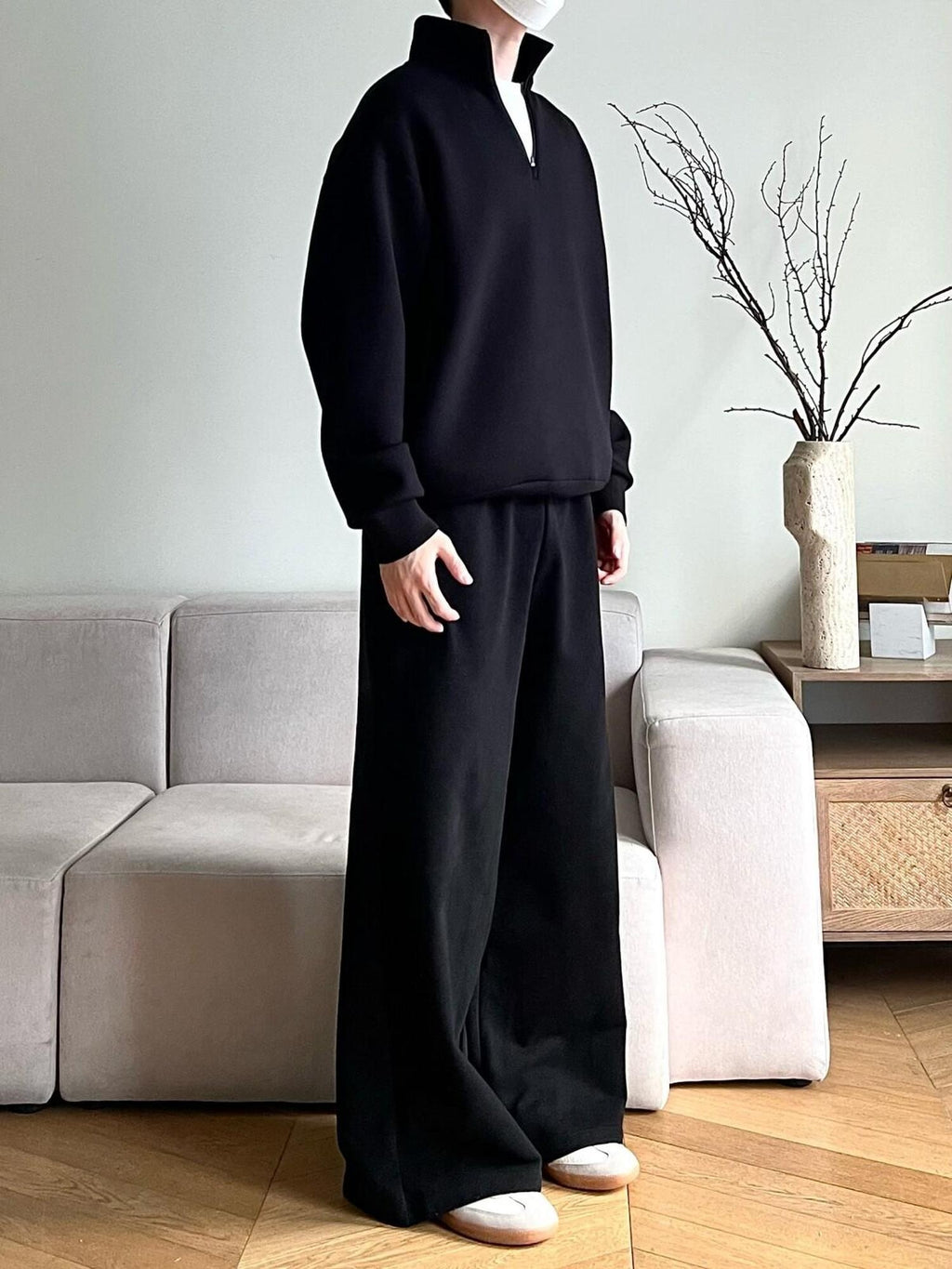 VLABMADE Cozy Brushed Fleece Relaxed Mid Rise Straight Pockets Home Cotton Sweatpants