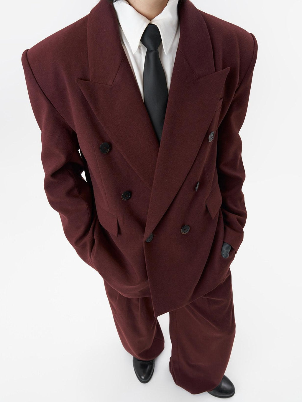 BALITONE No Iron Straight Cut Mid Rise Dark Wine Polyester Straight-Leg Casual Trousers