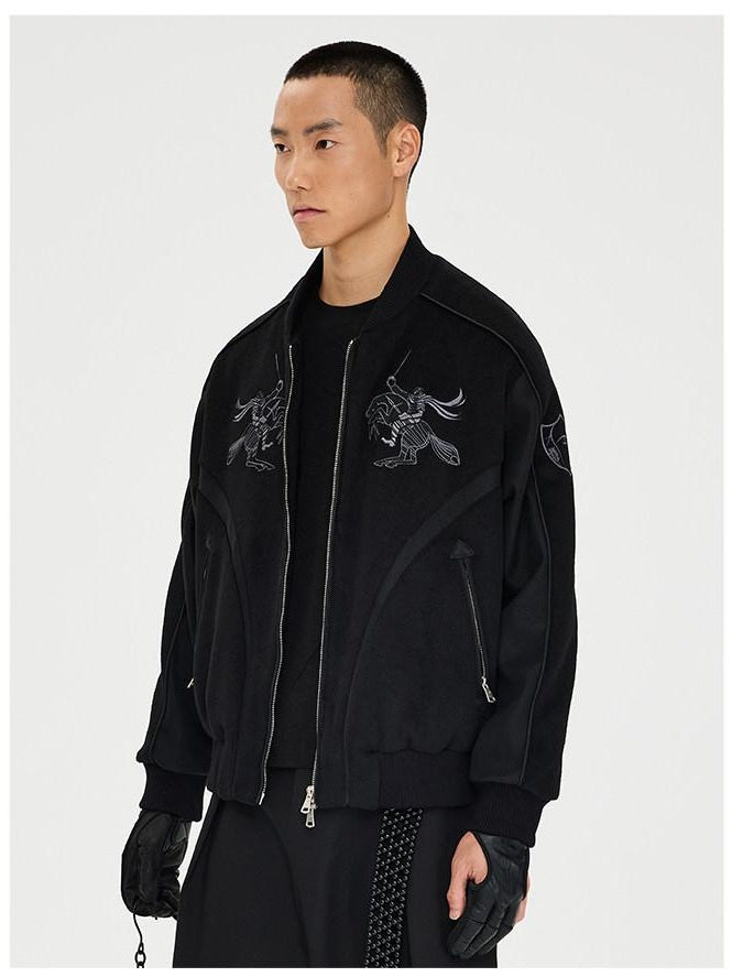 CATSSTAC Embroidered Loose Fit Casual Unisex Everyday Zipper Round Neck Jackets