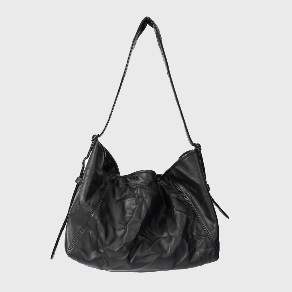 4JUNKS_Ruched_Soft_Pu_Korean_Style_Casual_Youth_Single_Strap_Zip_Black_Crossbody_Bags_MISSTT