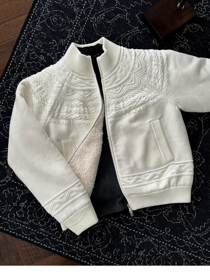 CATSSTAC Fleece Lined Minimalist Loose Fit Baseball Collar Unisex Casual Cardigans