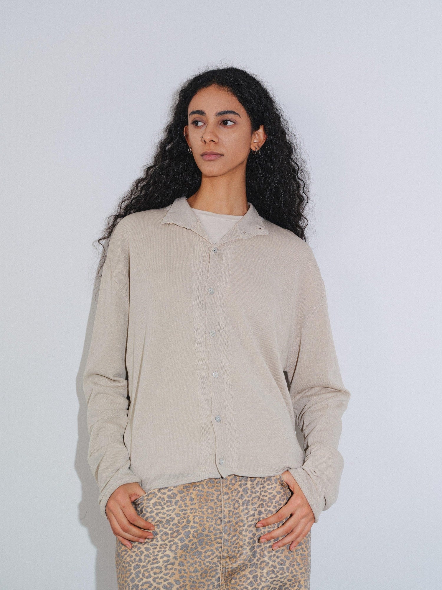 VLABMADE Soft Linen Blend Loose Fit Rolled Hem Unisex Cropped Knit Button Cardigans