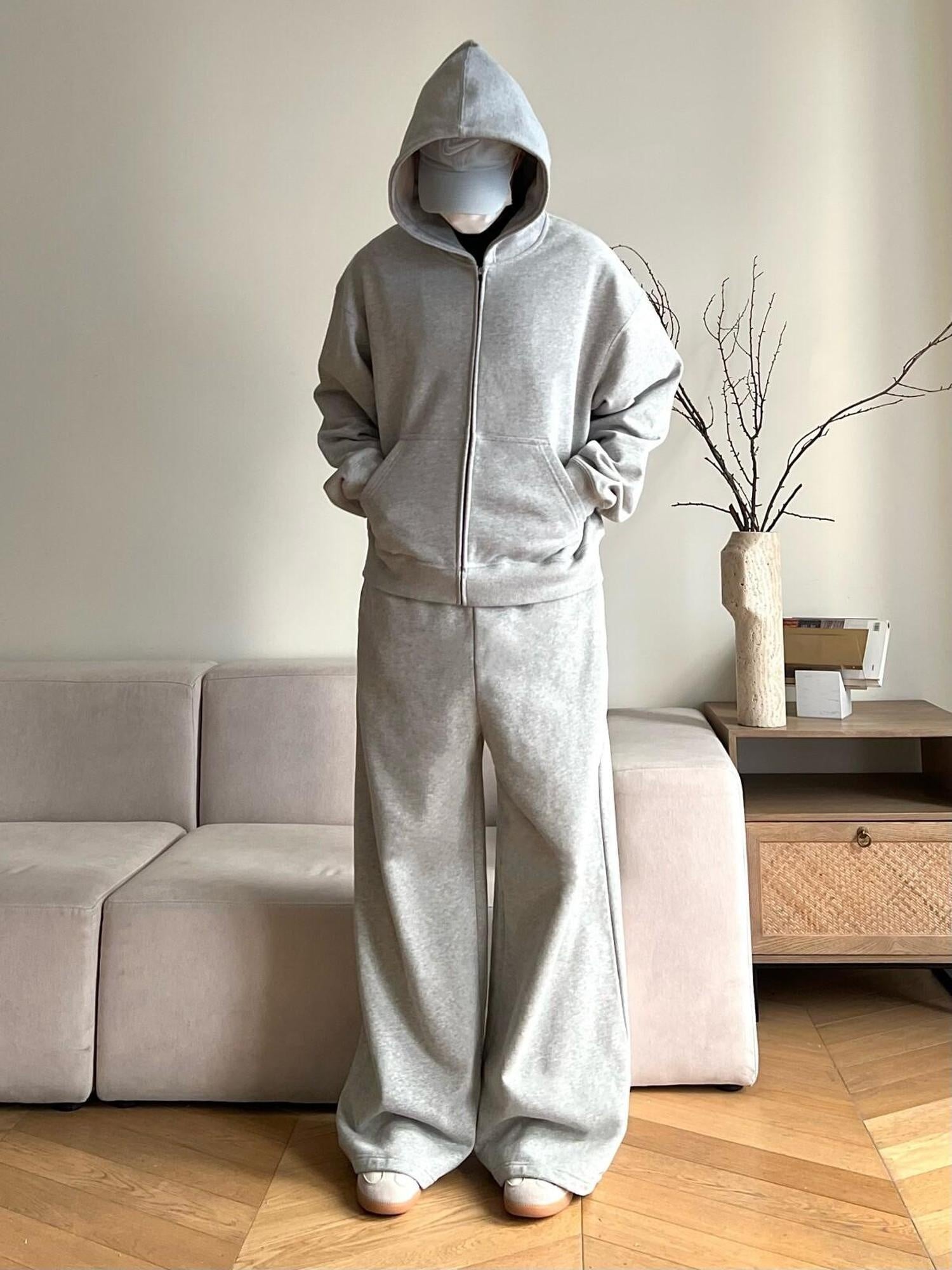 VLABMADE Cozy Brushed Fleece Relaxed Mid Rise Straight Pockets Home Cotton Sweatpants