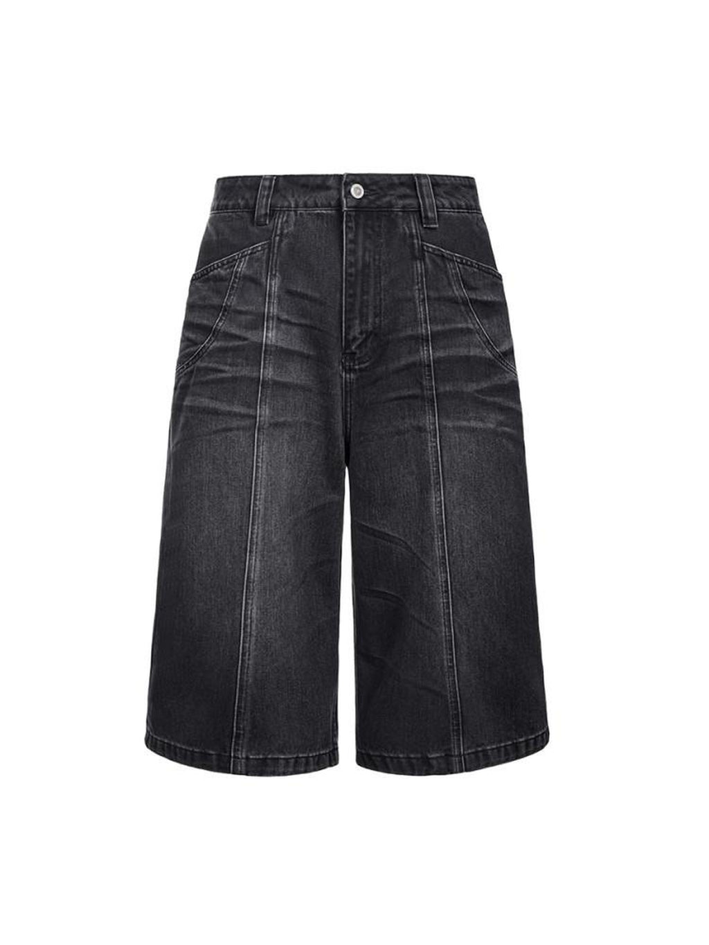 CATSSTAC Leg Slimming Mid Rise Straight Zip Fly Trendy Youth Black Blue Denim Shorts