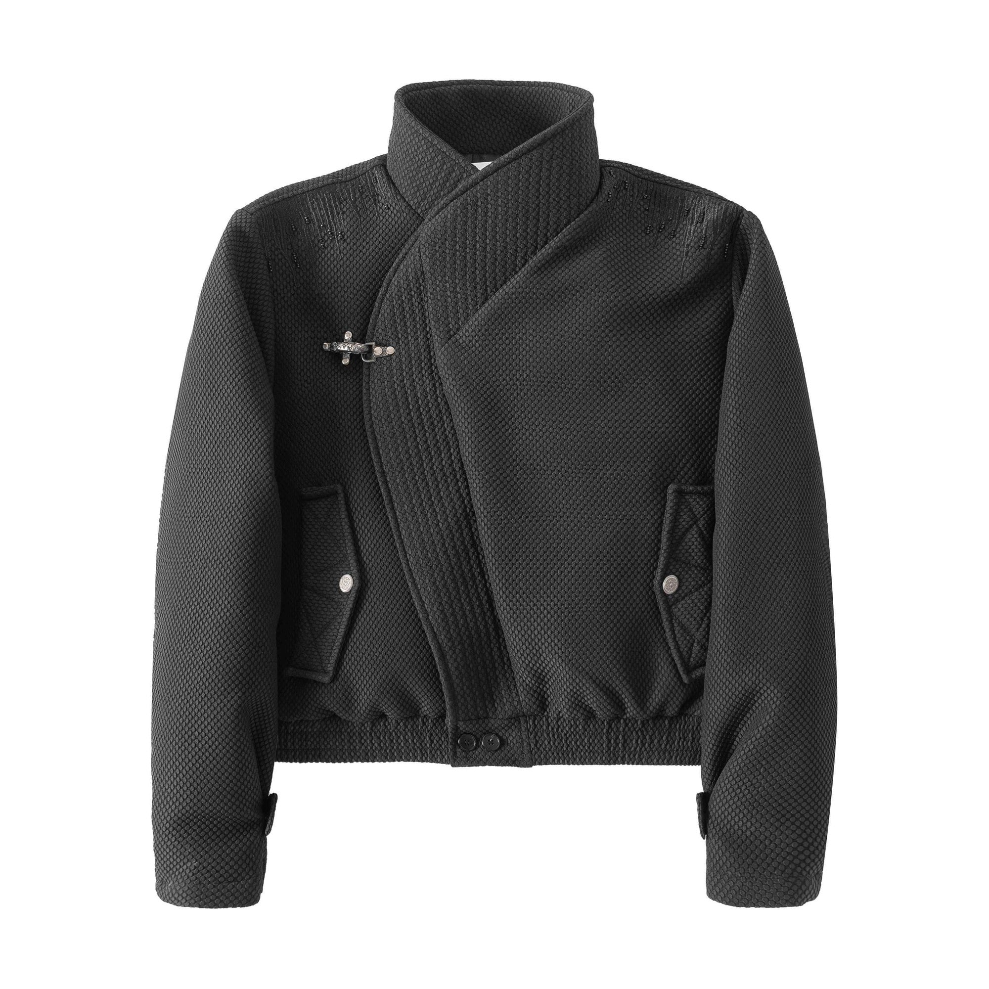 90% Goose Down Thick Loose Fit Stand Collar Black Ice Honeycomb Down Jackets main image
