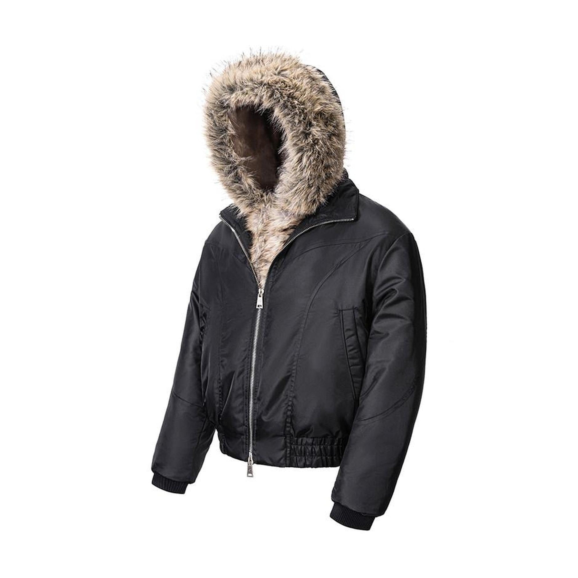 90 White Duck Down Thick Nylon Faux Layered Commuter Zip Black Down Jackets main image