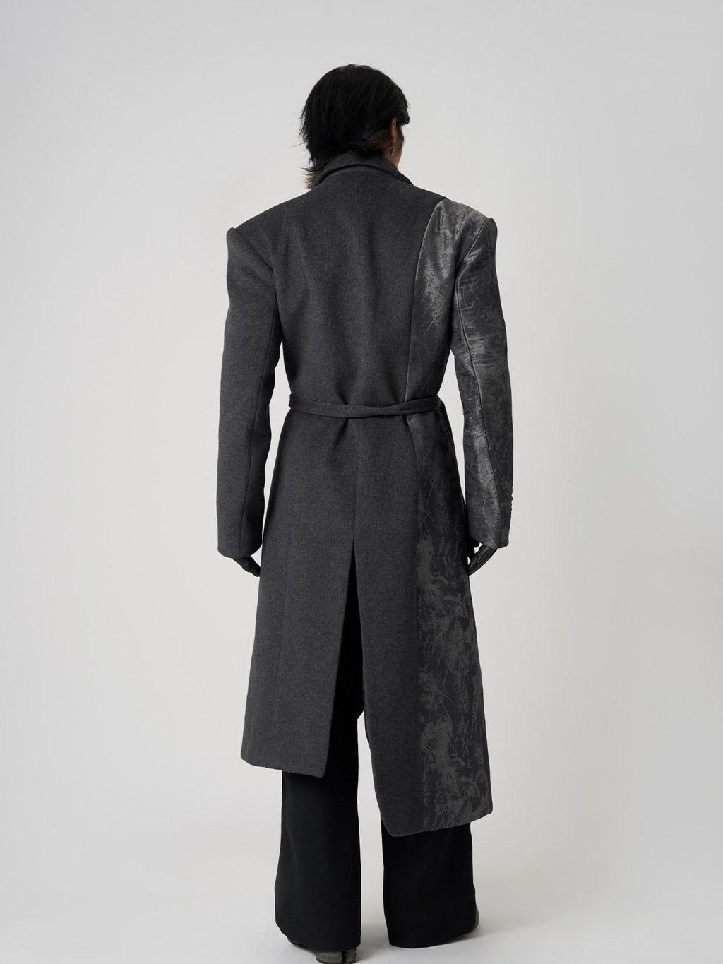 BALITONE Wrinkle Free Slim Fit Irregular Hem Blazer Collar Trendy Deep Gray Wool Coats