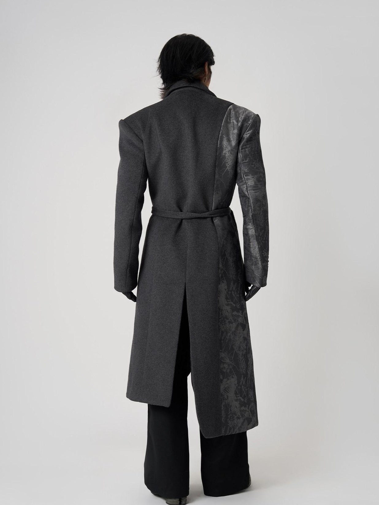 BALITONE Wrinkle Free Slim Fit Irregular Hem Blazer Collar Trendy Deep Gray Wool Coats