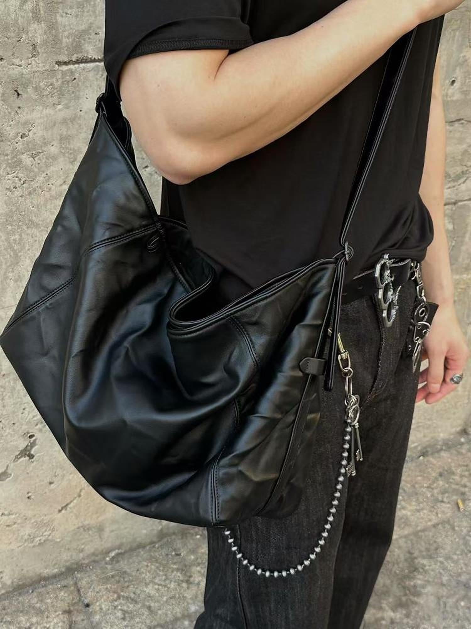 4JUNKS Ruched Soft Pu Korean Style Casual Youth Single Strap Zip Black Crossbody Bags