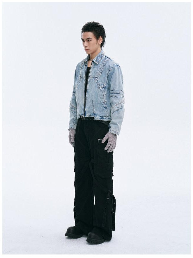 CATSSTAC Oversized Turn Down Collar Long Sleeve Youthful Blue Brown Denim Jackets