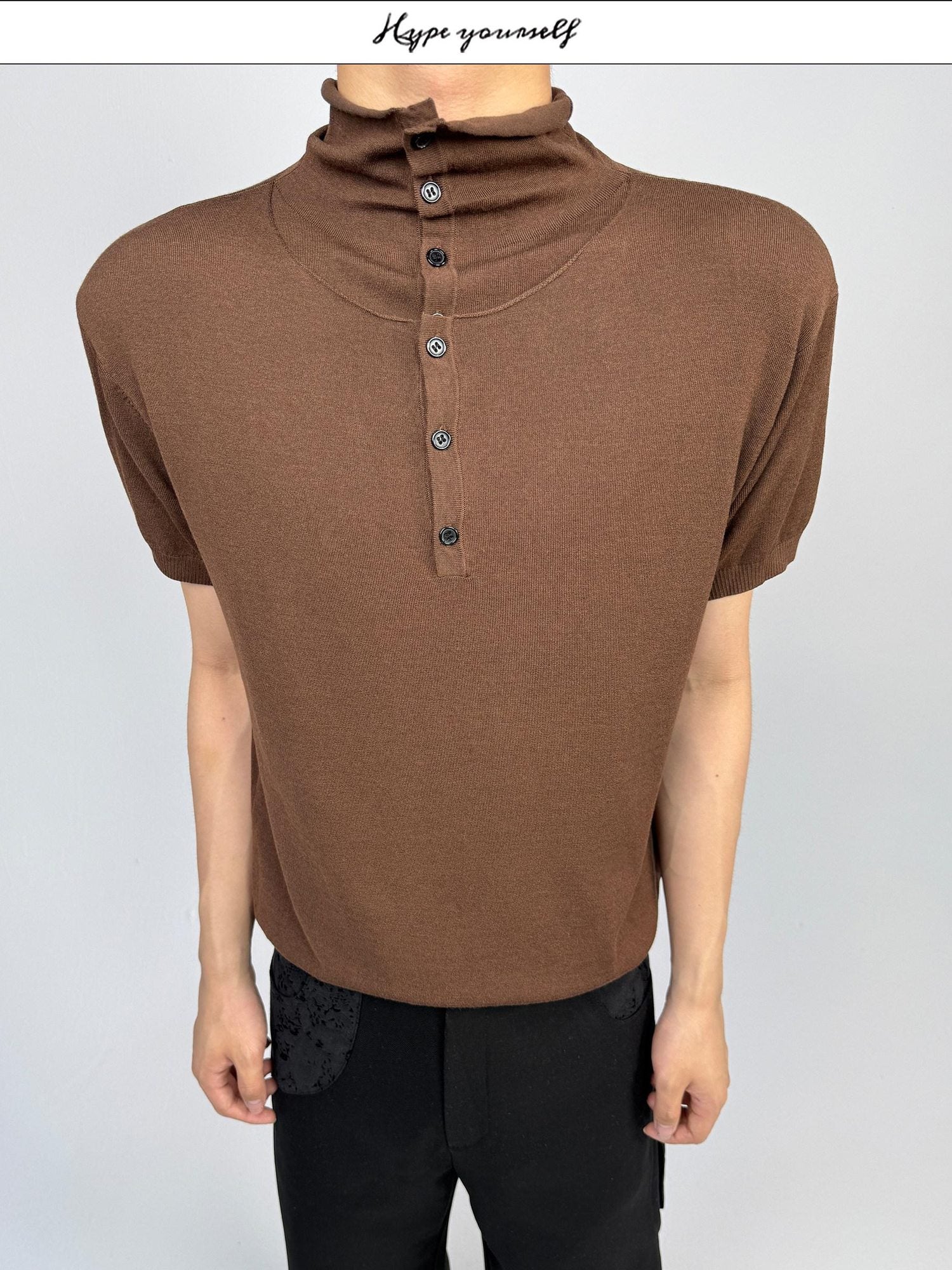 Hypeyourself Soft Breathable Modal Blend Relaxed High Neck Unisex Solid Short Sleeve T-Shirts