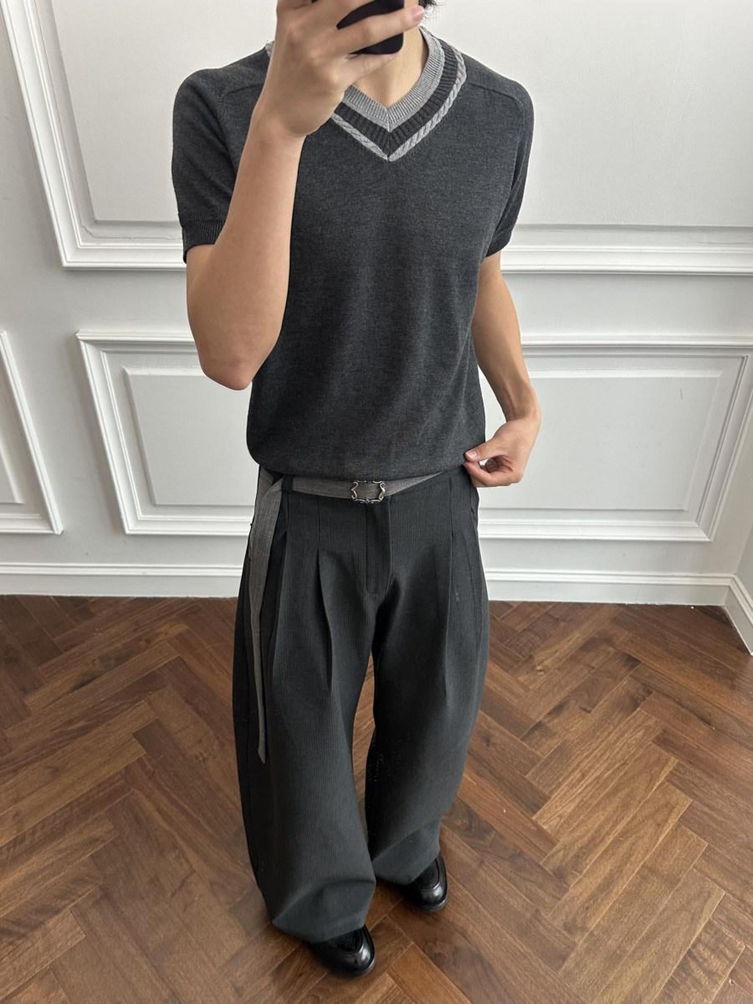 CATSSTAC Detachable Design Relaxed Loose Fit Casual Youth Dark Gray Ash Wide Leg Pants