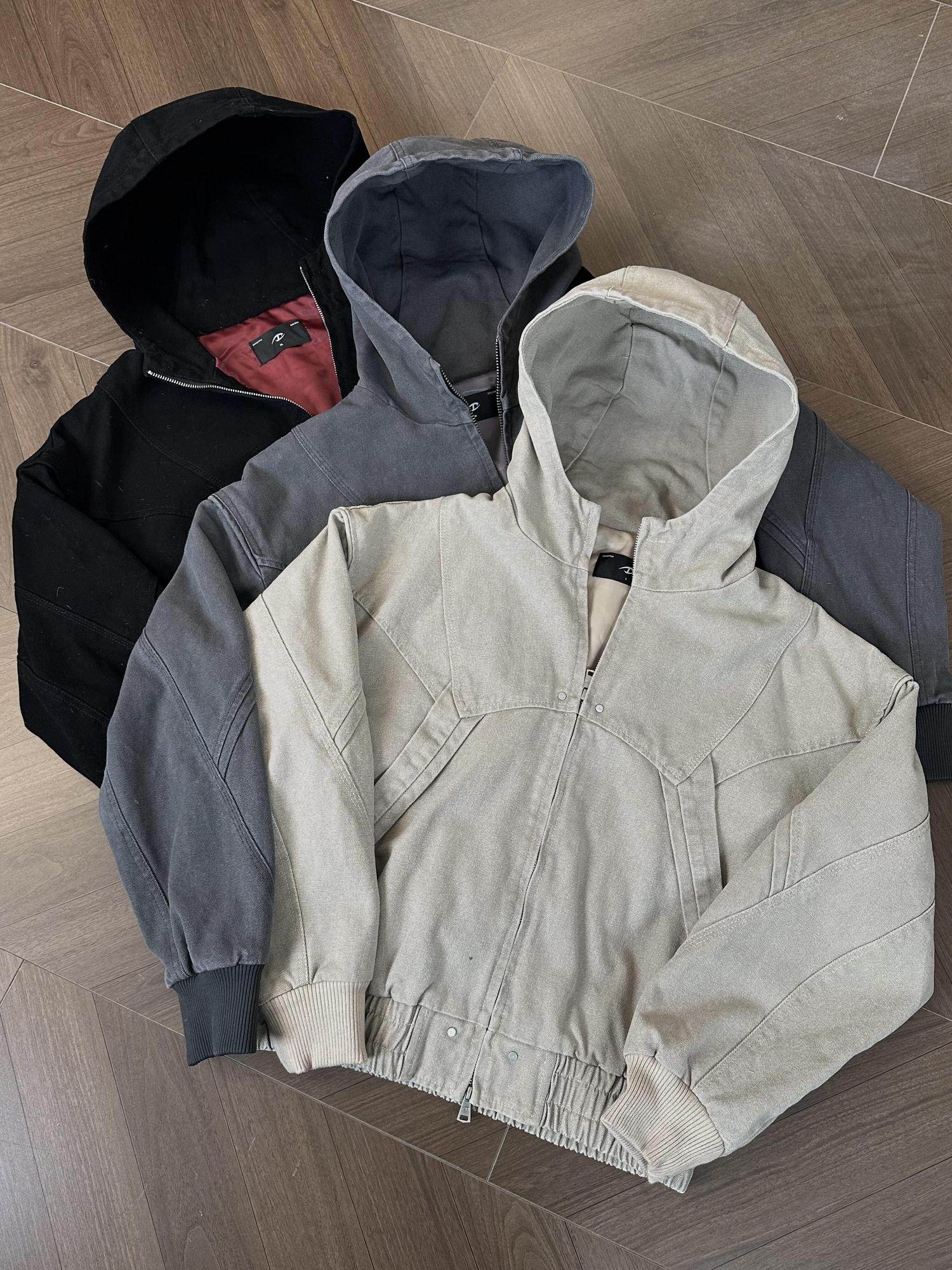 CATSSTAC Pure Cotton Ribbed Hooded Loose Fit Unisex Commute Embroidered Cropped Jackets