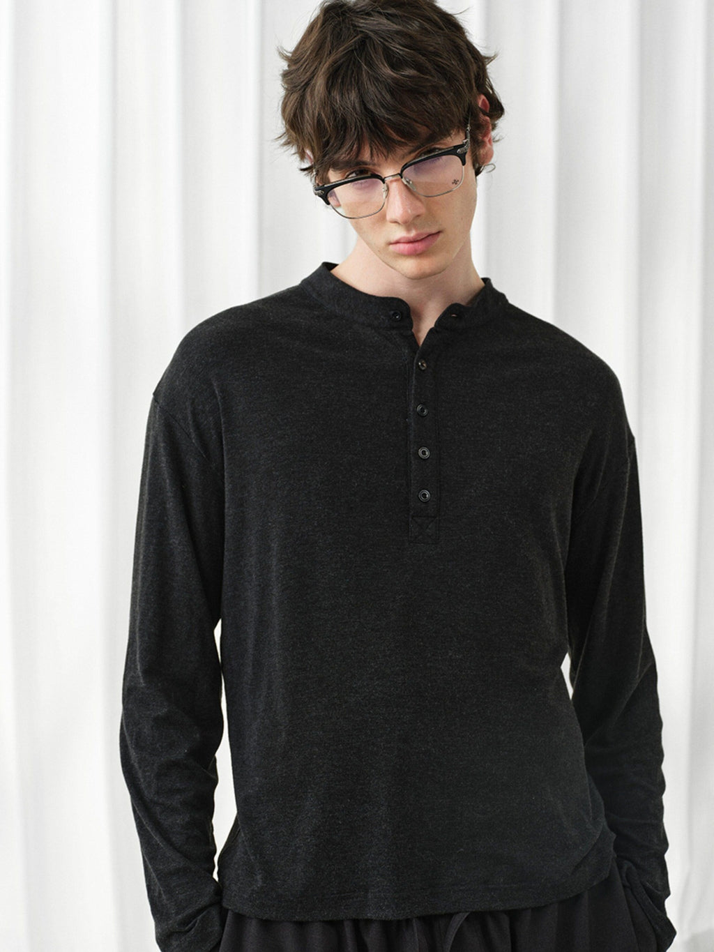 VLABMADE Wrinkle Free Lyocell Wool Relaxed Henley Unisex Citywalk Long Sleeve T-Shirts