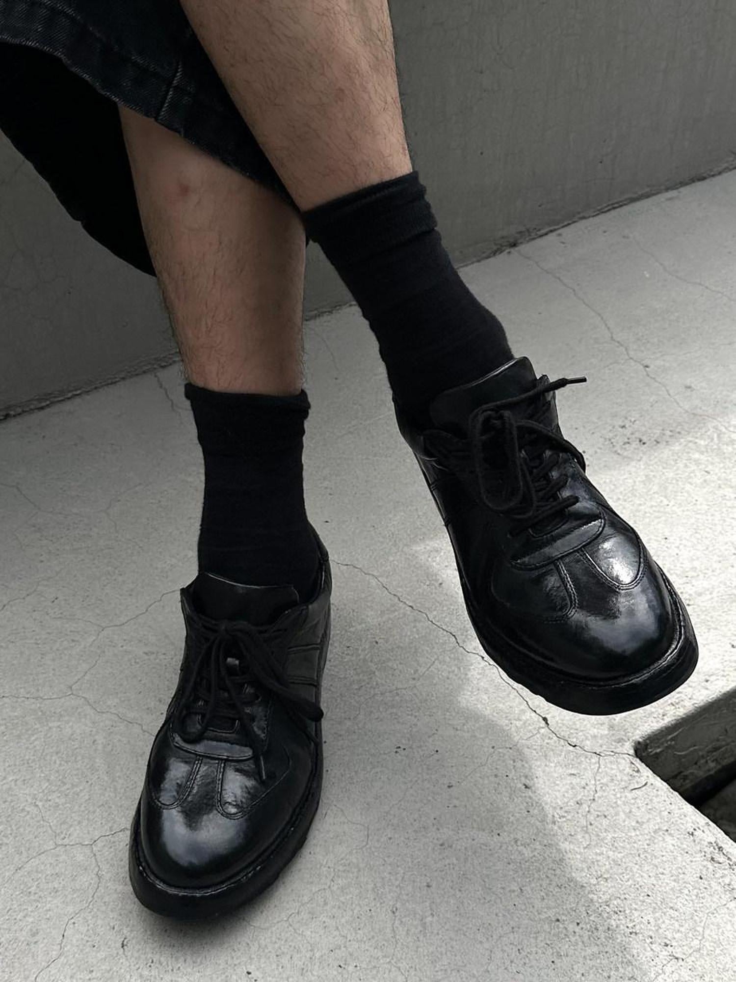 CATSSTAC Durable Horse Leather Casual Low Profile Lace Up Black German Trainer Sneakers