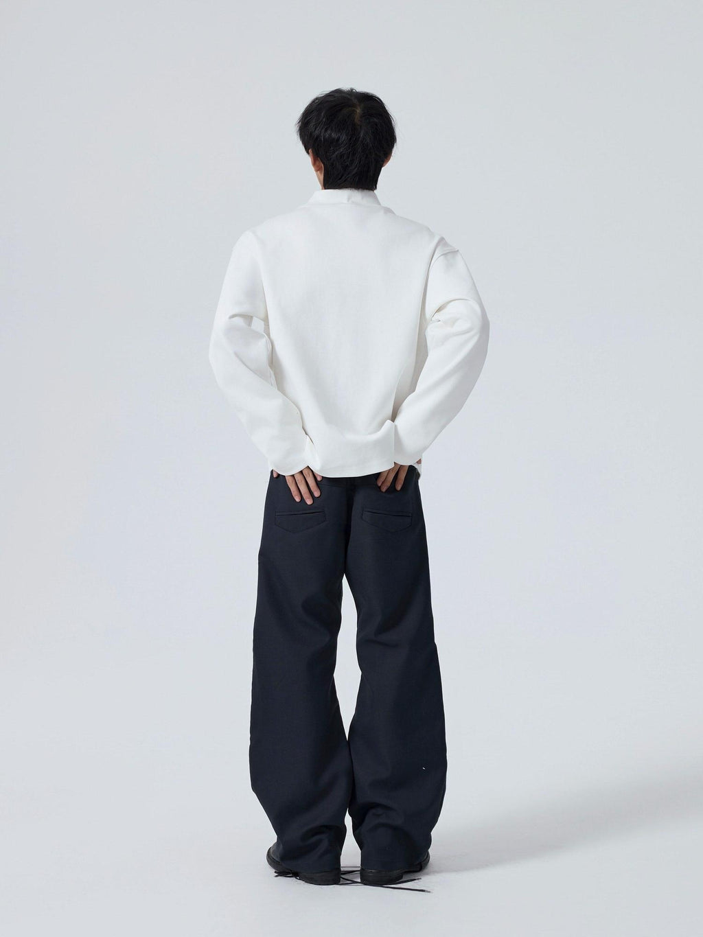 4JUNKS Non Deforming High Neck Loose Fit Business Unisex Solid Long Sleeve T-Shirts