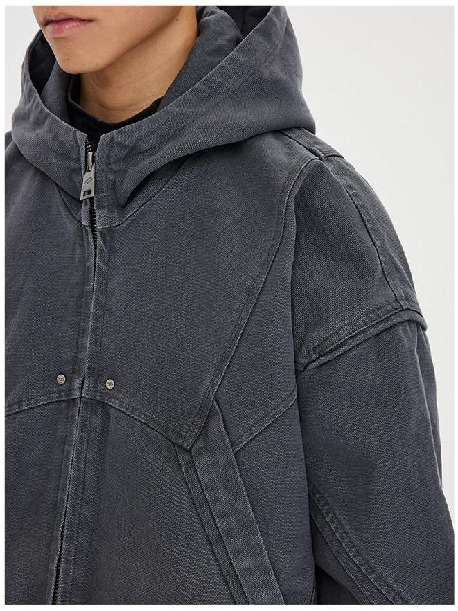CATSSTAC Pure Cotton Ribbed Hooded Loose Fit Unisex Commute Embroidered Cropped Jackets