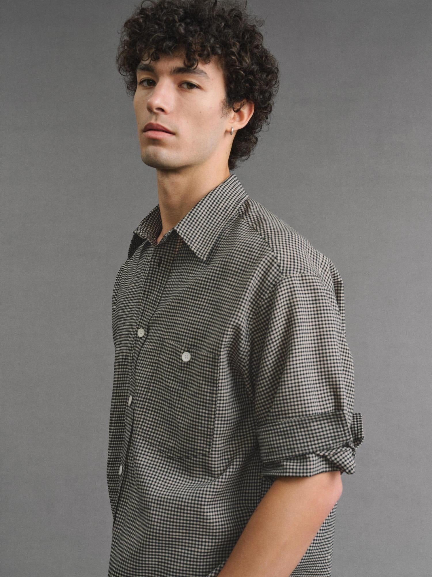 VLABMADE Breathable Hand Pleated Lyocell Blend Houndstooth Unisex Short Sleeve Shirts