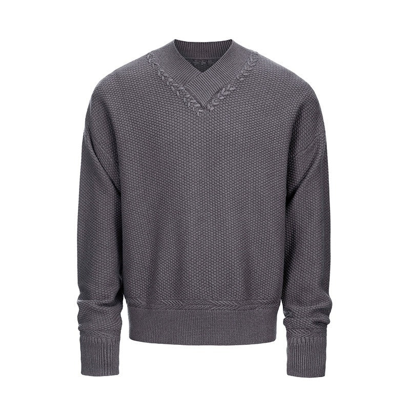 CATSSTAC Warm 3D Wheat Ear V-neck Pullover Casual Unisex Home Commuter Knitwear Sweaters